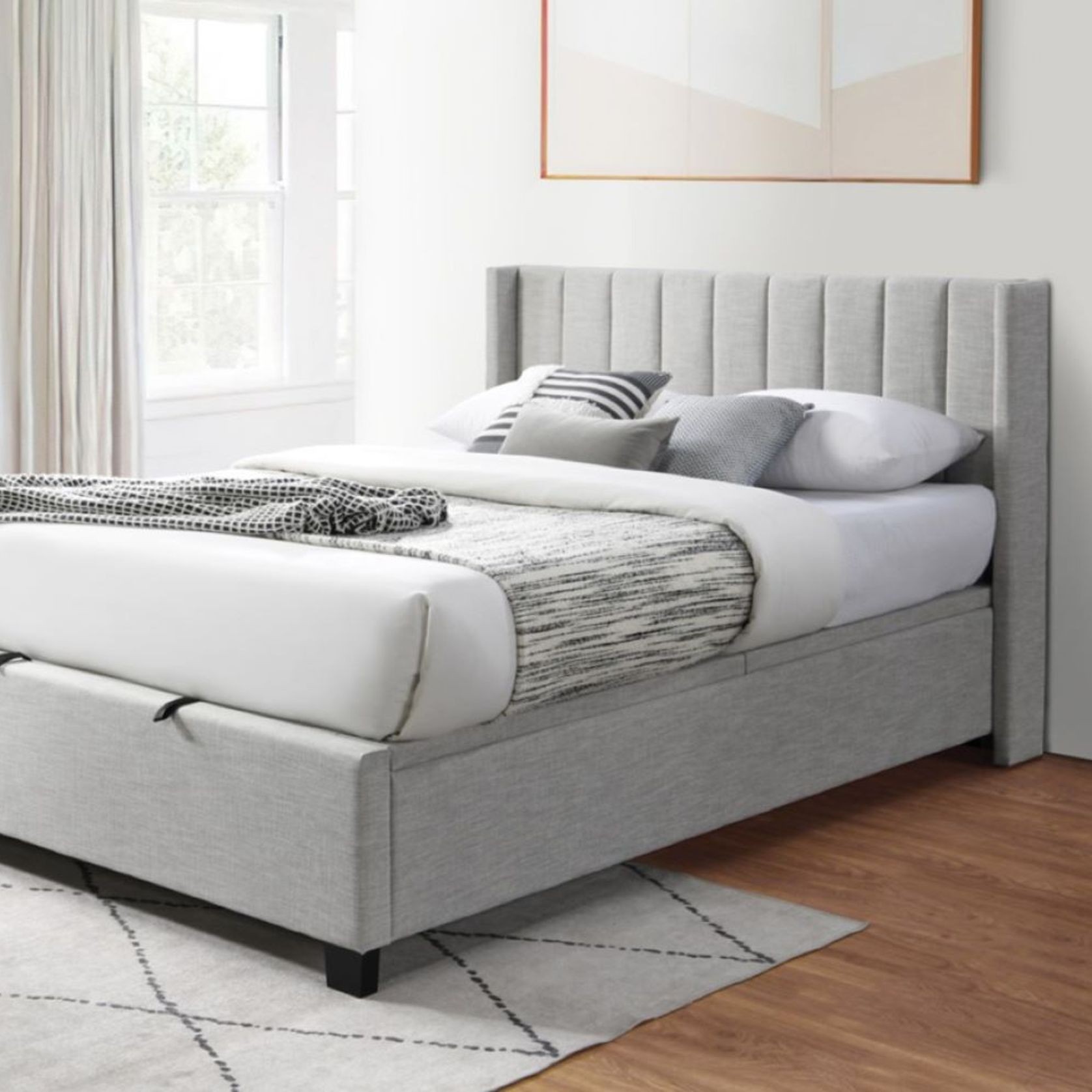 Webster Gas Lift Storage King Bed | Light Grey Fabric gallery detail image
