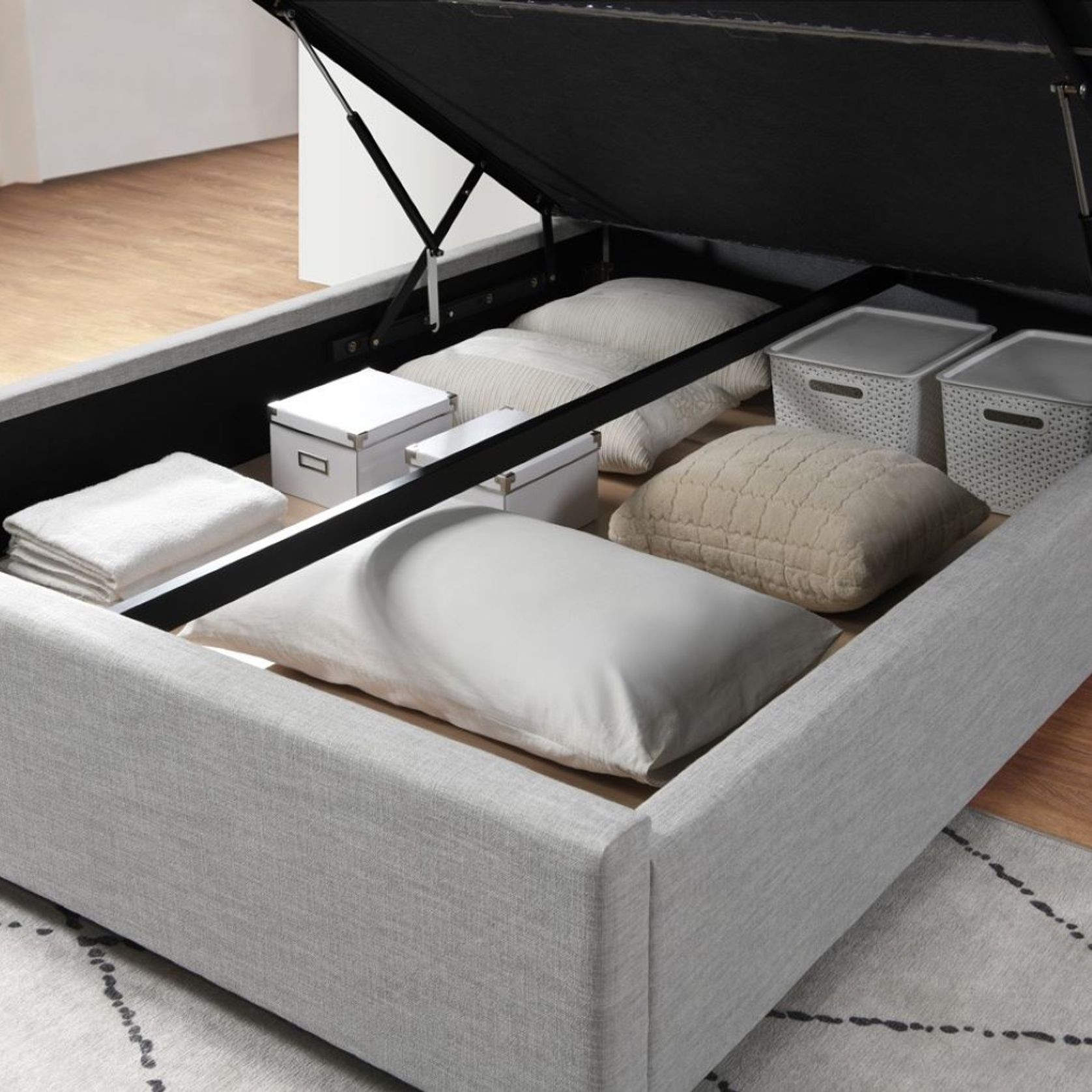 Webster Gas Lift Storage King Bed | Light Grey Fabric gallery detail image