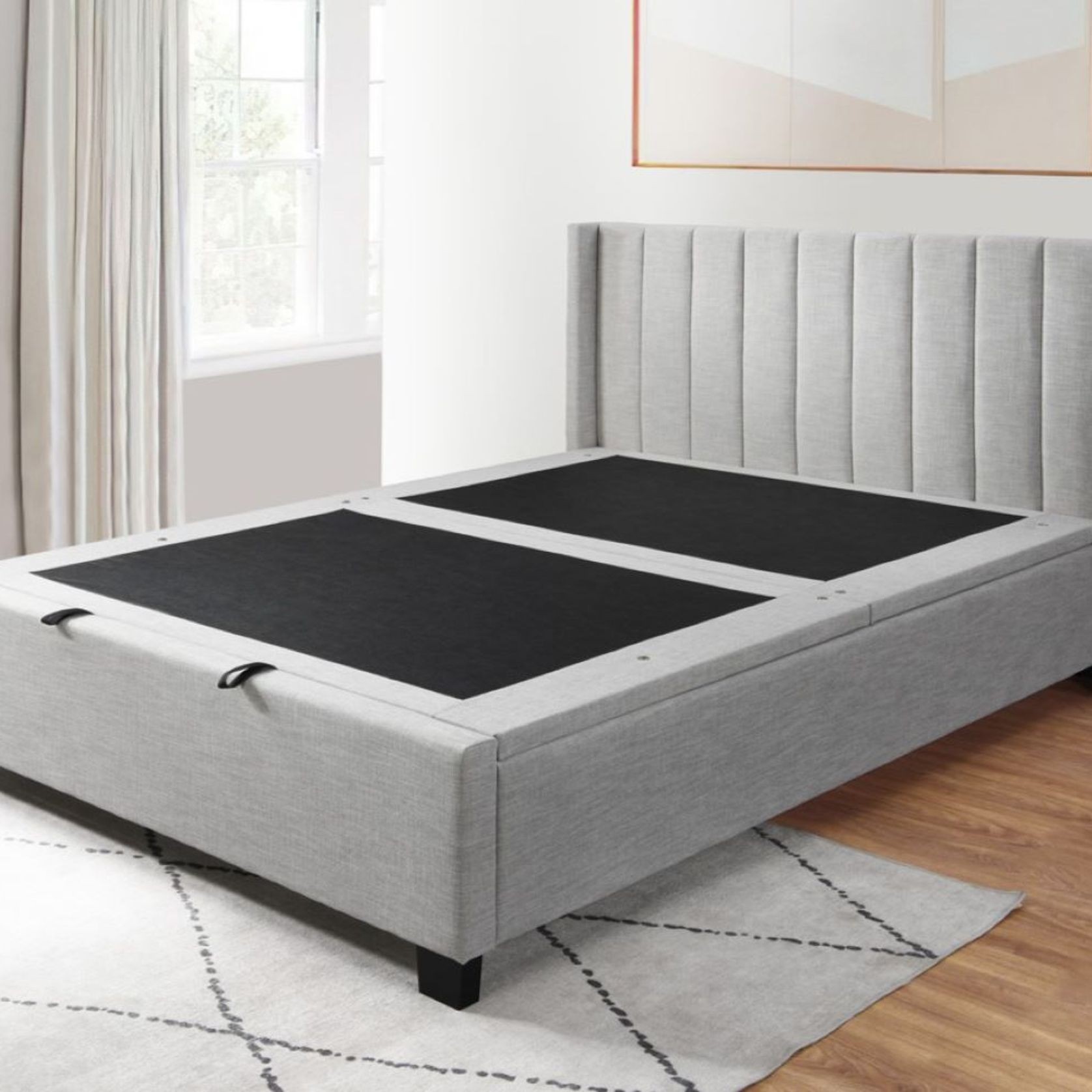 Webster Gas Lift Storage Double Bed | Light Grey Fabric gallery detail image