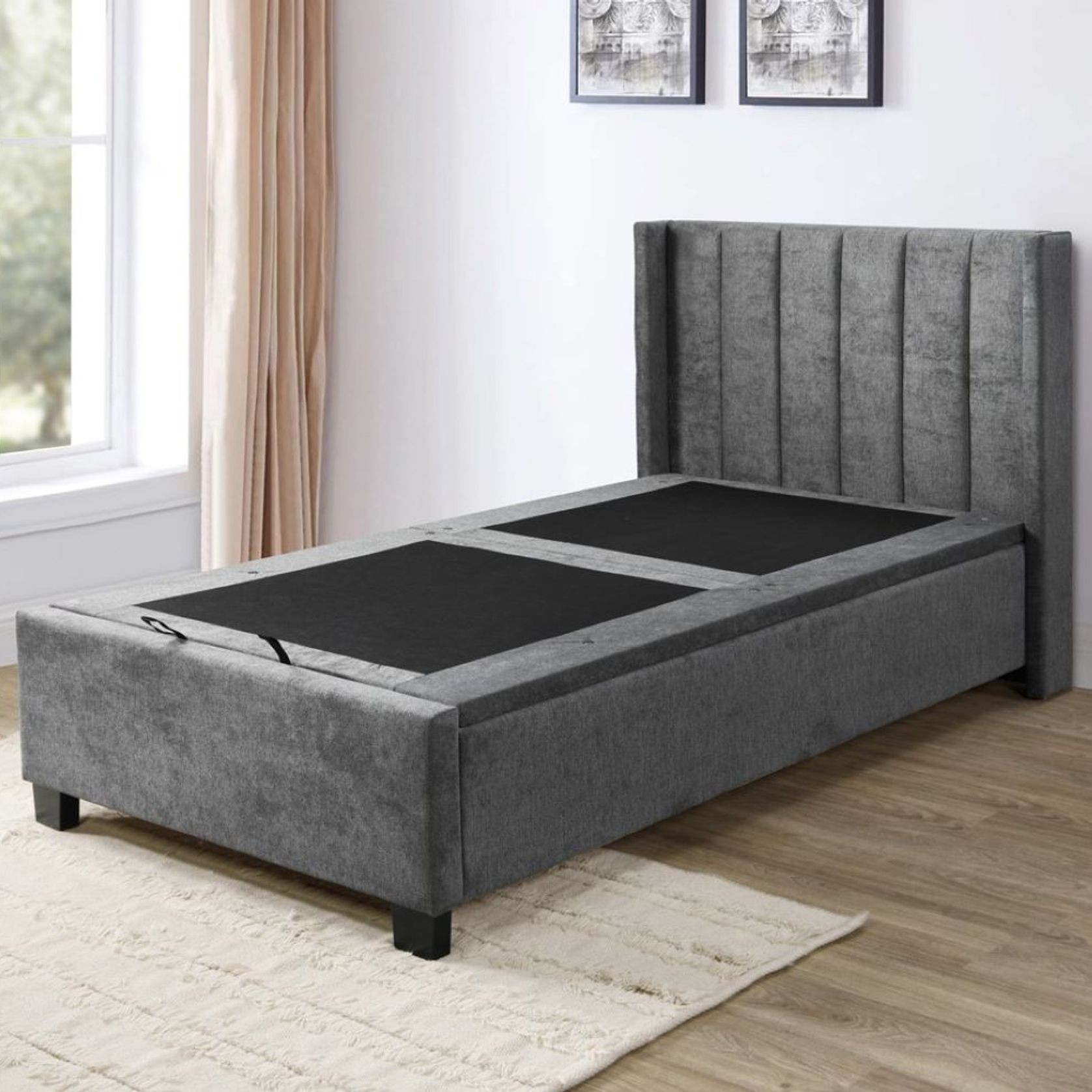 Webster Gas Lift Storage King Single Bed | Grey Fabric gallery detail image