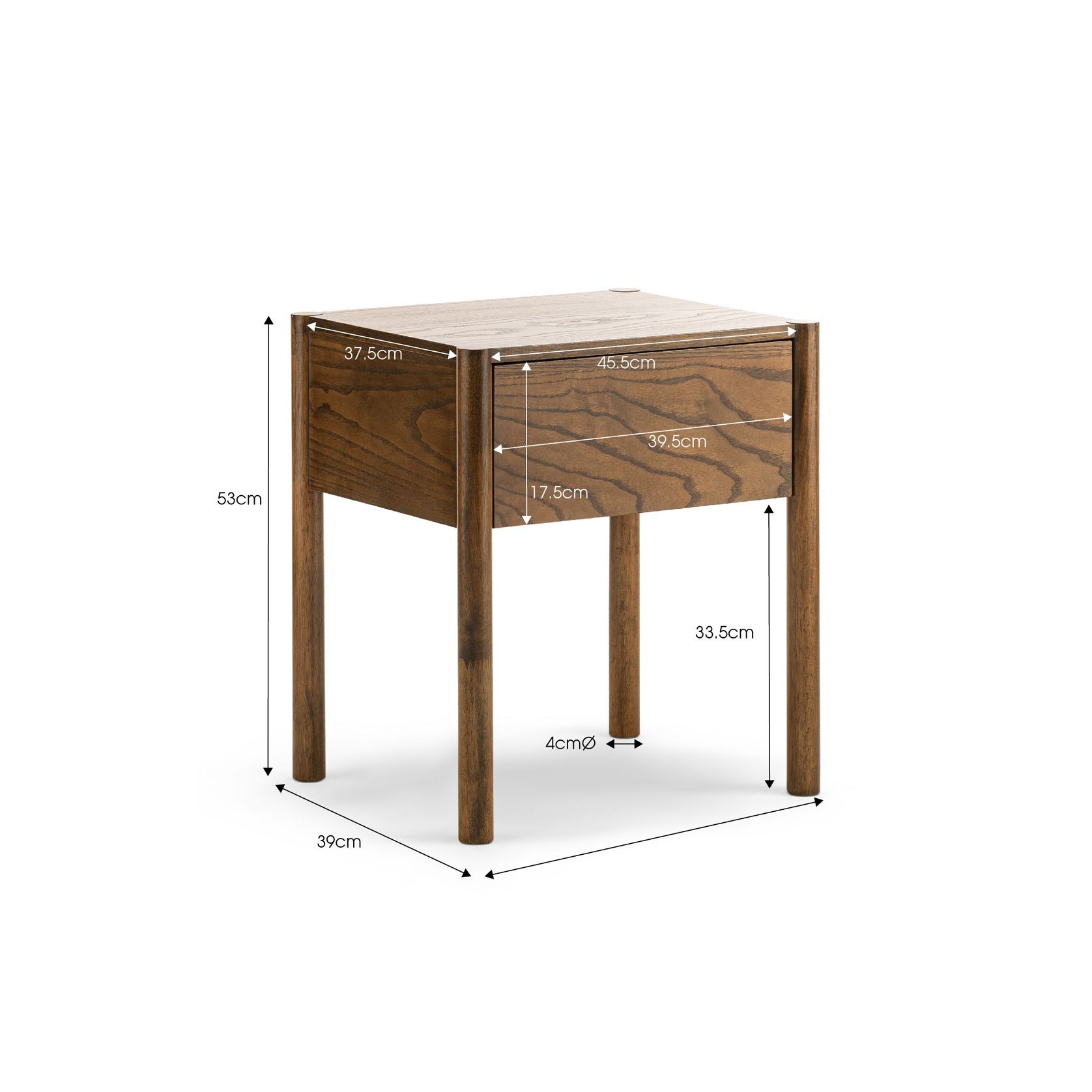 Zyler 1 Drawer Bedside Table | Dark Ash gallery detail image