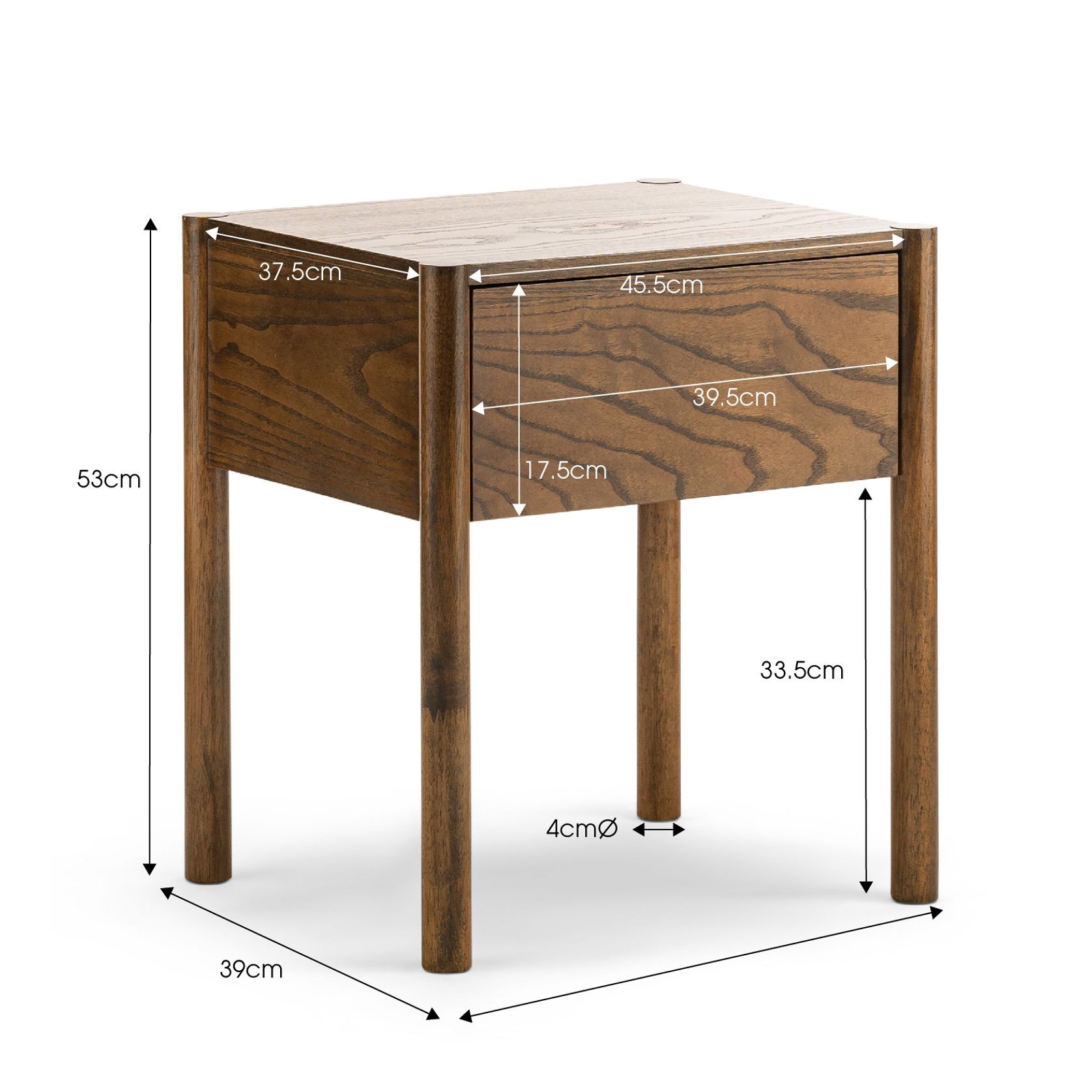 Zyler 1 Drawer Bedside Table | Dark Ash gallery detail image