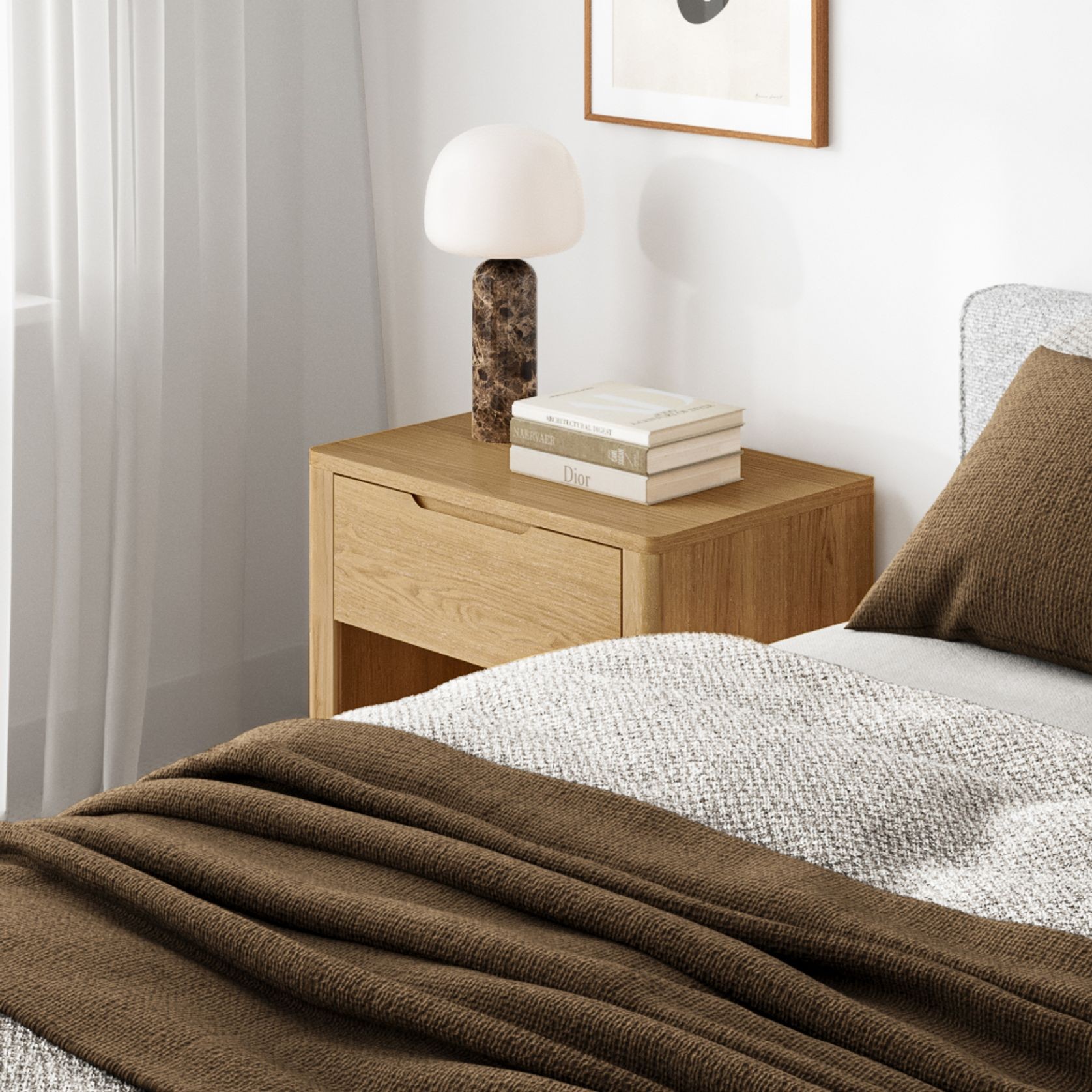Marcus 1 Drawer Bedside Table | Natural Ash gallery detail image