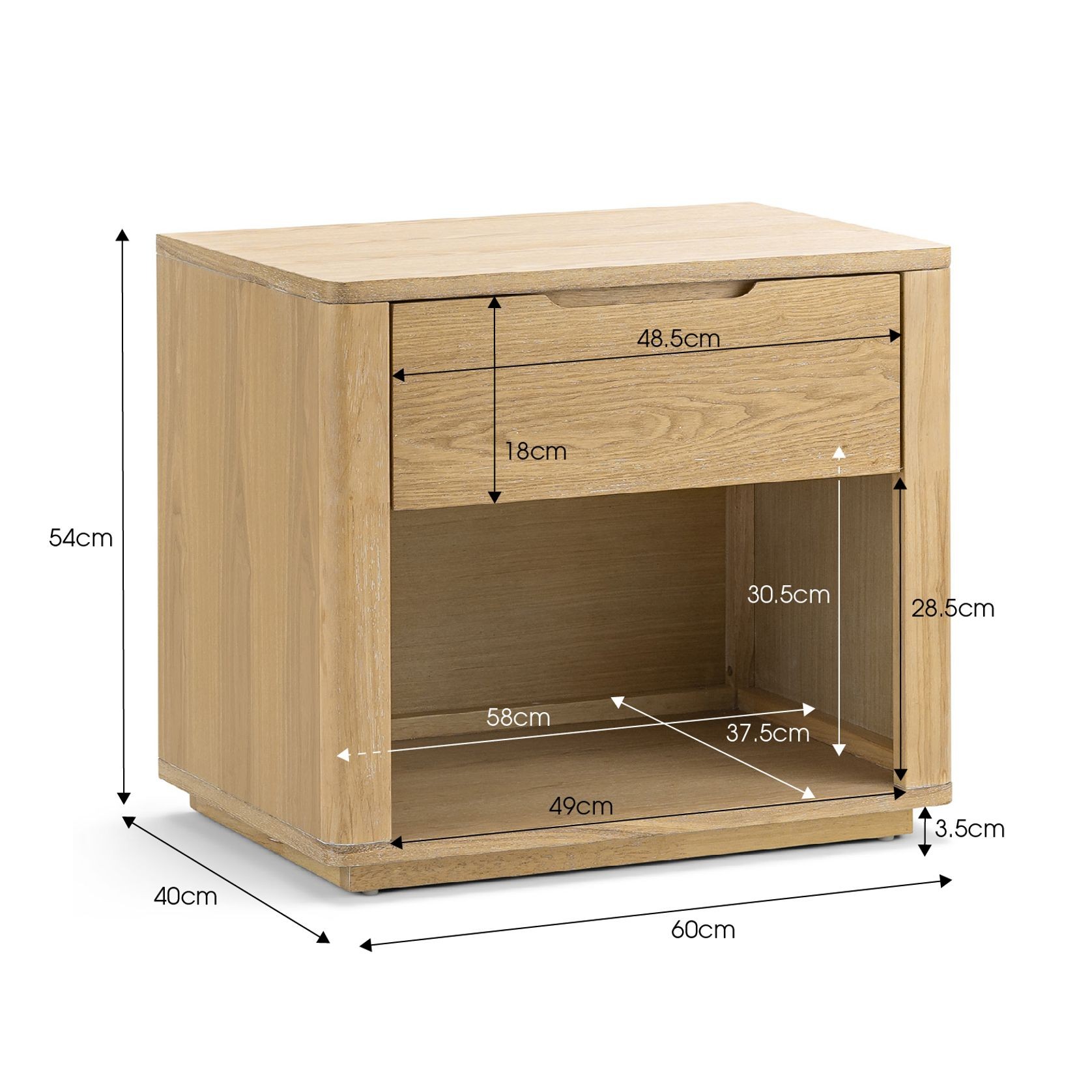 Marcus 1 Drawer Bedside Table | Natural Ash gallery detail image