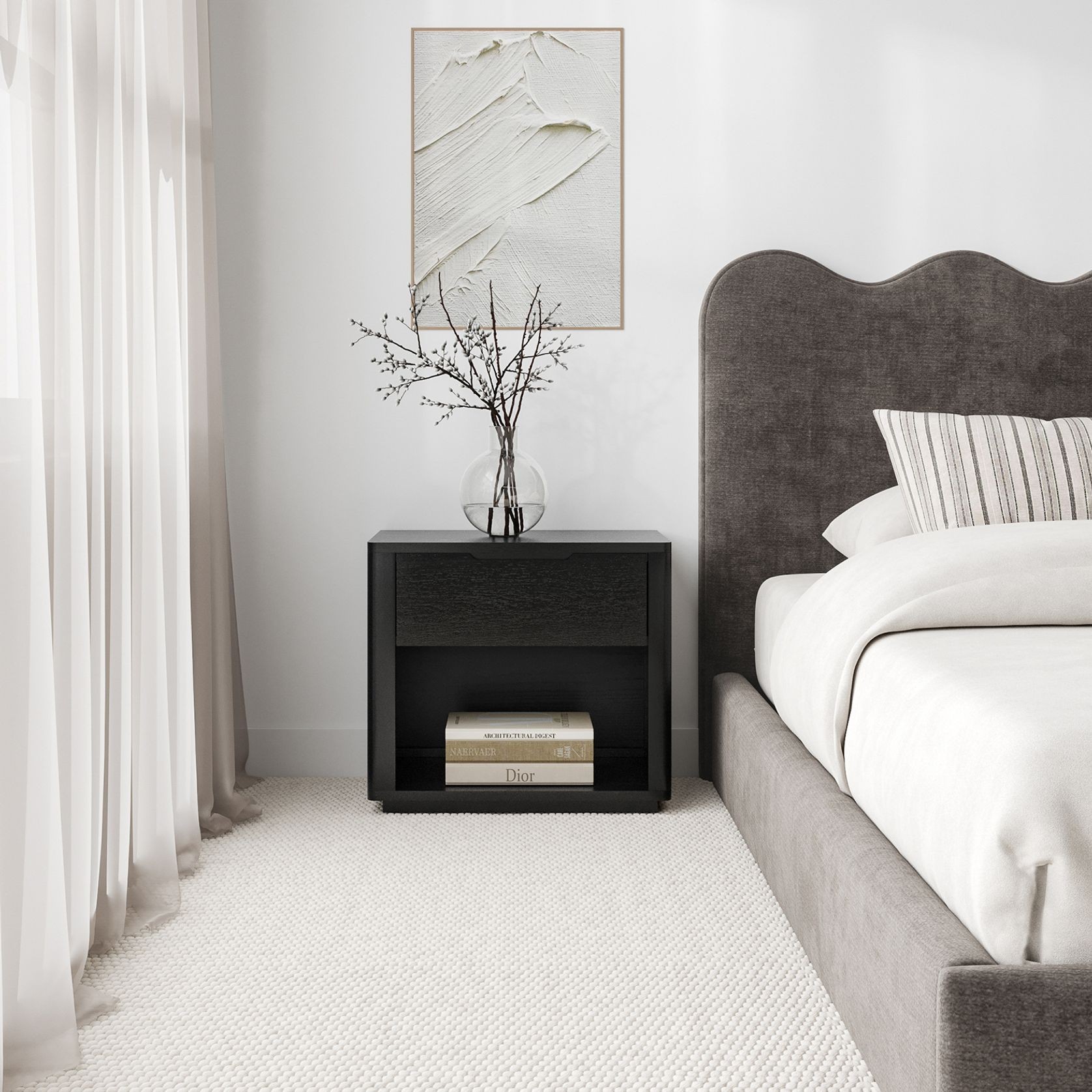 Marcus 1 Drawer Bedside Table | Black gallery detail image