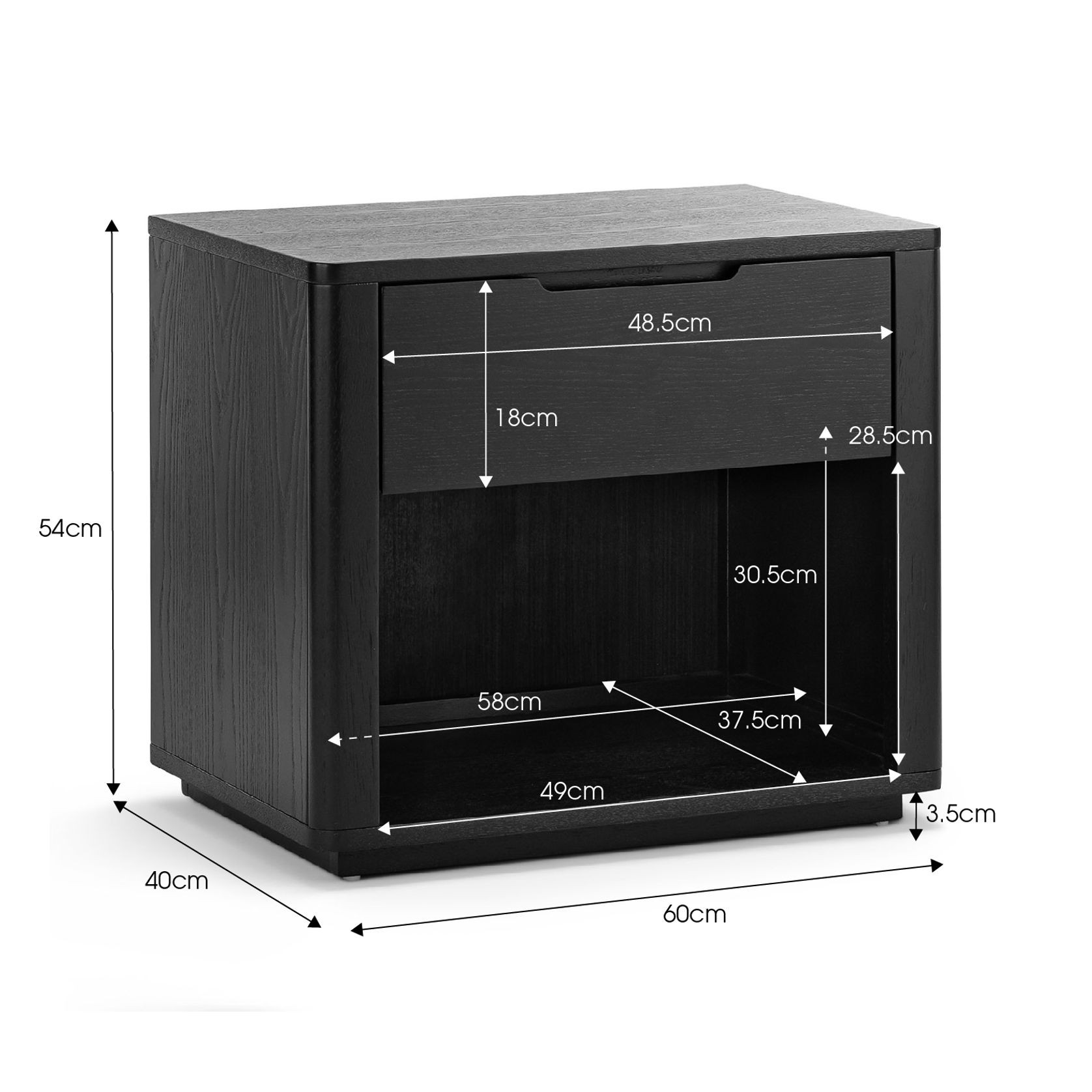 Marcus 1 Drawer Bedside Table | Black gallery detail image