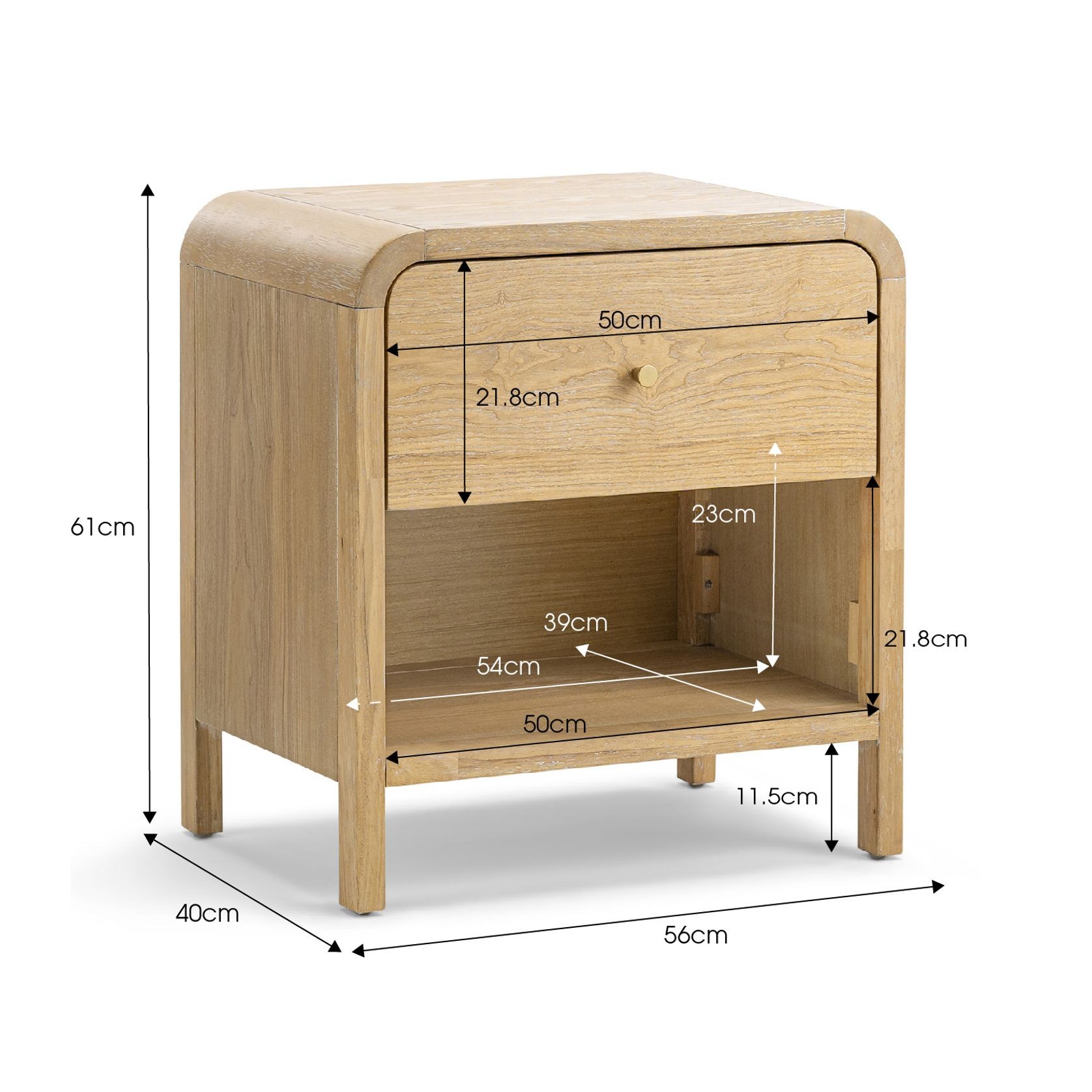 Riley 1 Drawer Bedside Table | Natural Ash gallery detail image