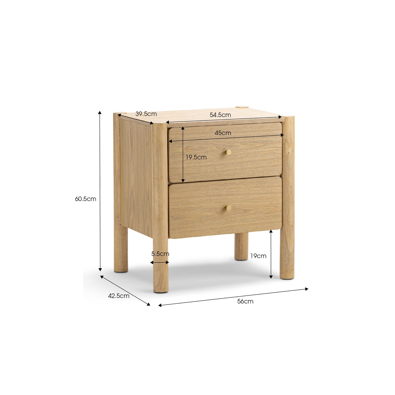 Levi 1 Drawer Bedside Table | Natural Ash gallery detail image