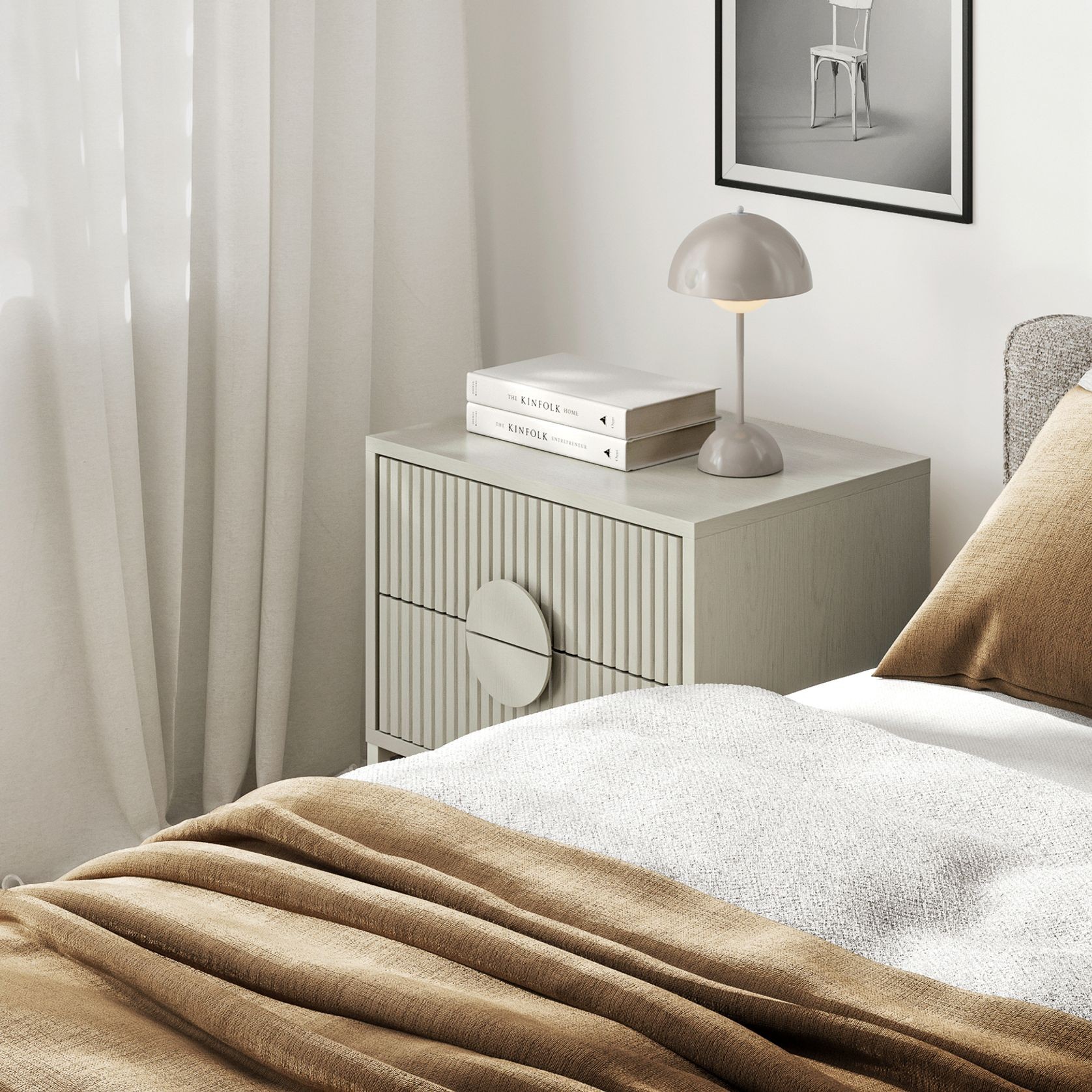 Braxton 2 Drawer Ripple Slatted Bedside Table | Putty gallery detail image