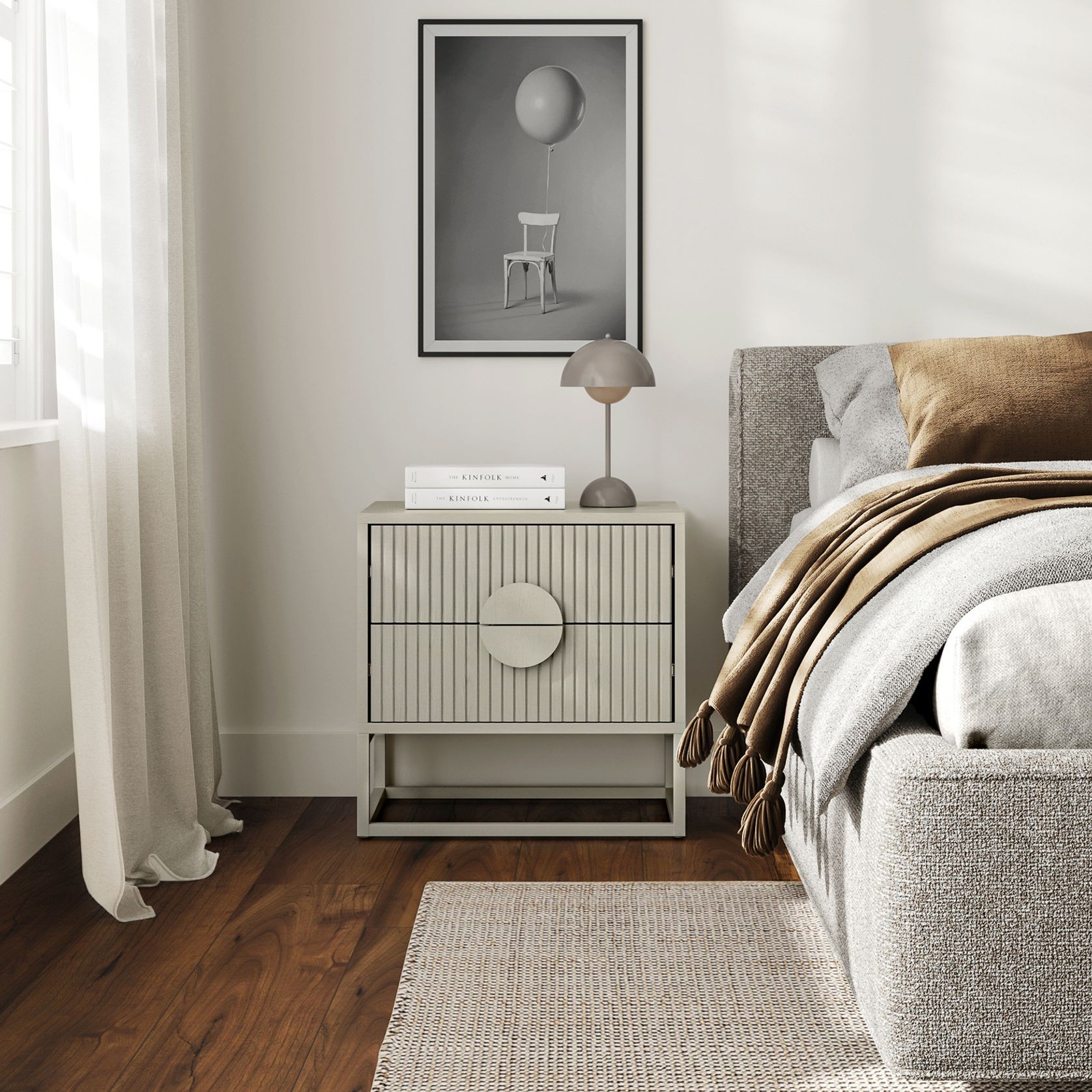 Braxton 2 Drawer Ripple Slatted Bedside Table | Putty gallery detail image