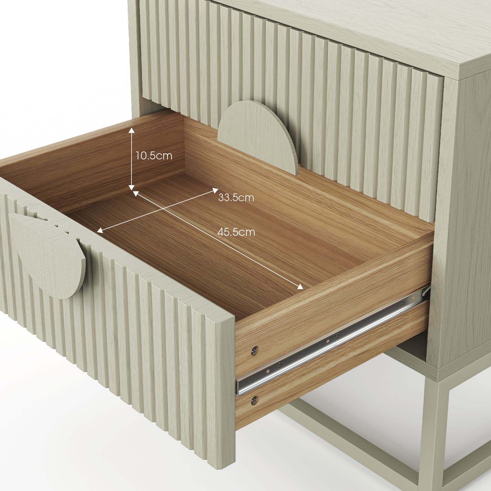 Braxton 2 Drawer Ripple Slatted Bedside Table | Putty gallery detail image