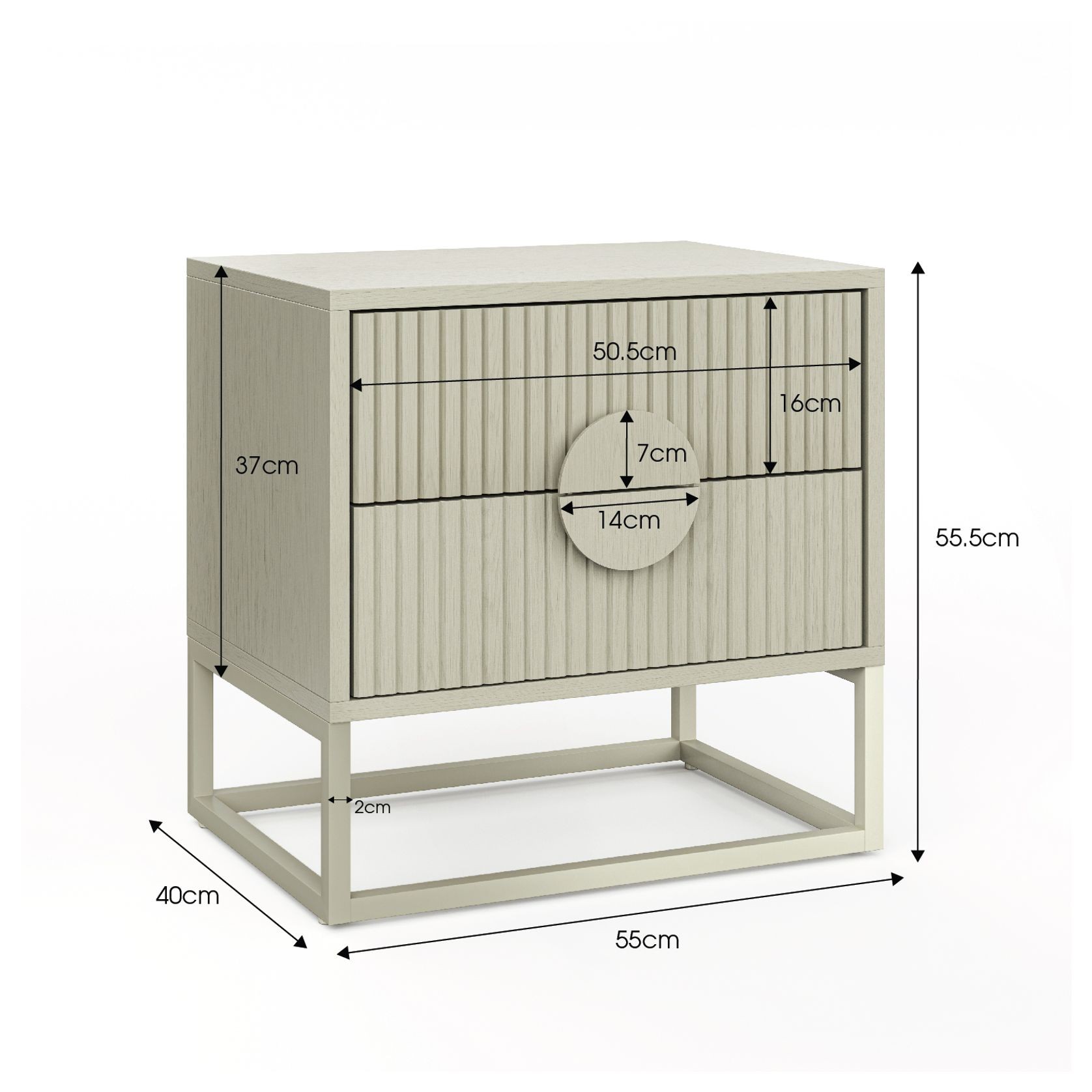 Braxton 2 Drawer Ripple Slatted Bedside Table | Putty gallery detail image