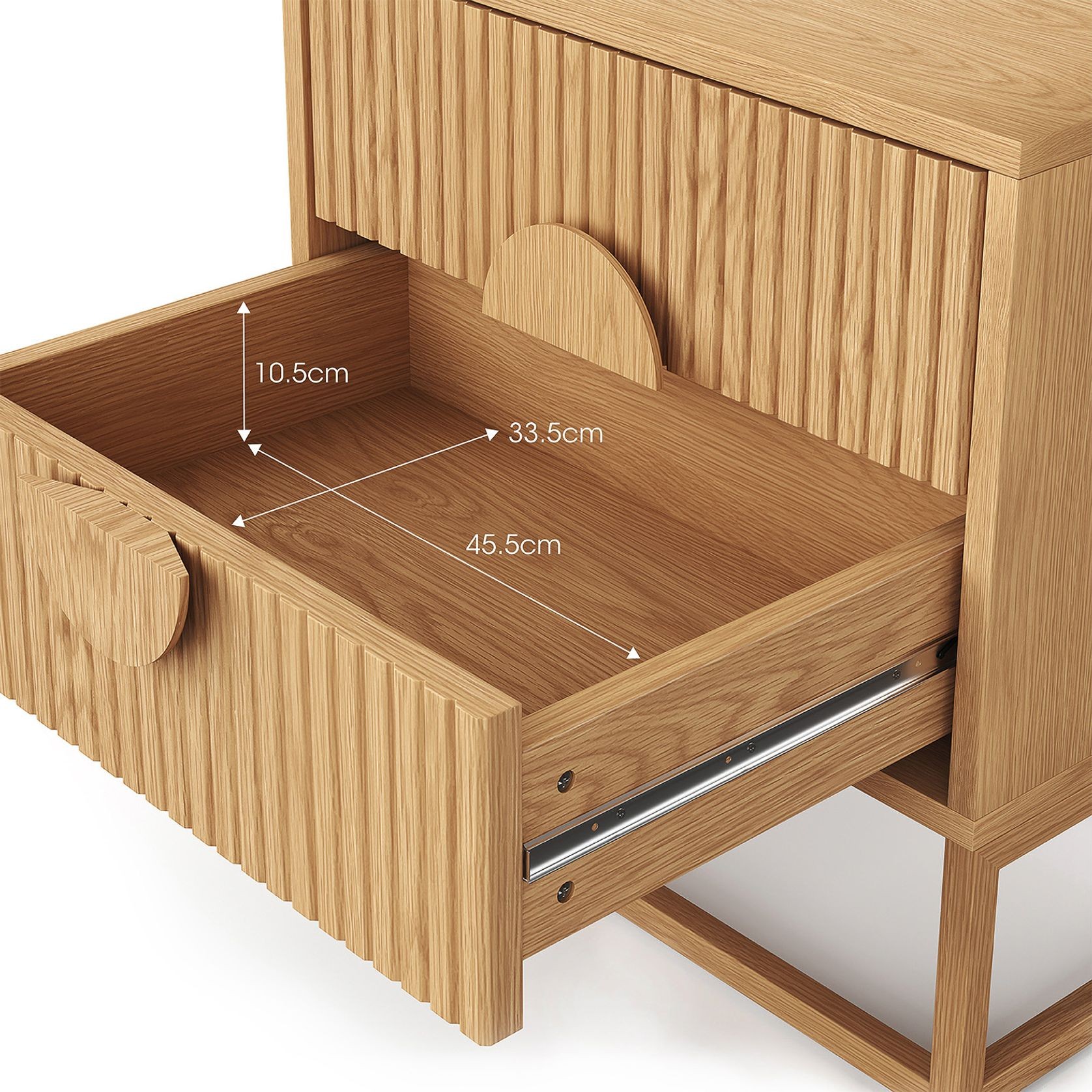 Braxton 2 Drawer Ripple Slatted Bedside Table | Natural Oak gallery detail image