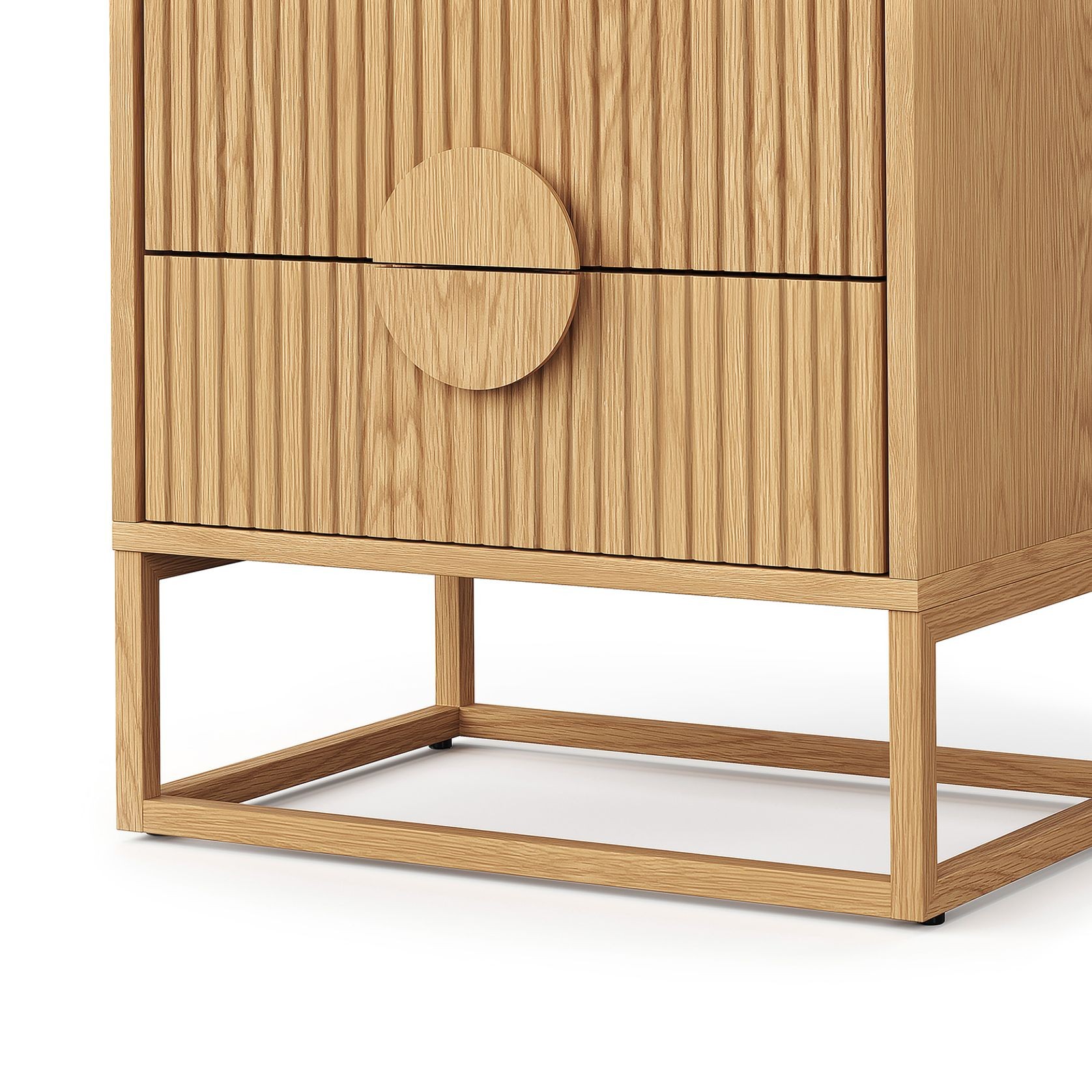 Braxton 2 Drawer Ripple Slatted Bedside Table | Natural Oak gallery detail image
