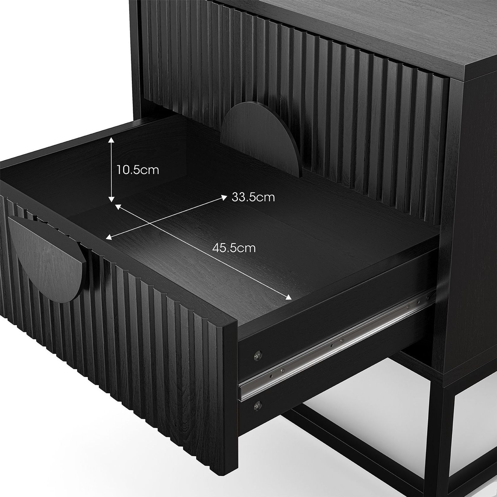 Braxton 2 Drawer Ripple Slatted Bedside Table | Black Oak gallery detail image