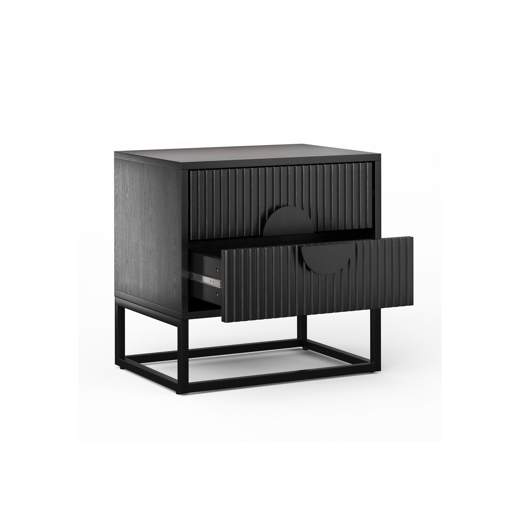 Braxton 2 Drawer Ripple Slatted Bedside Table | Black Oak gallery detail image