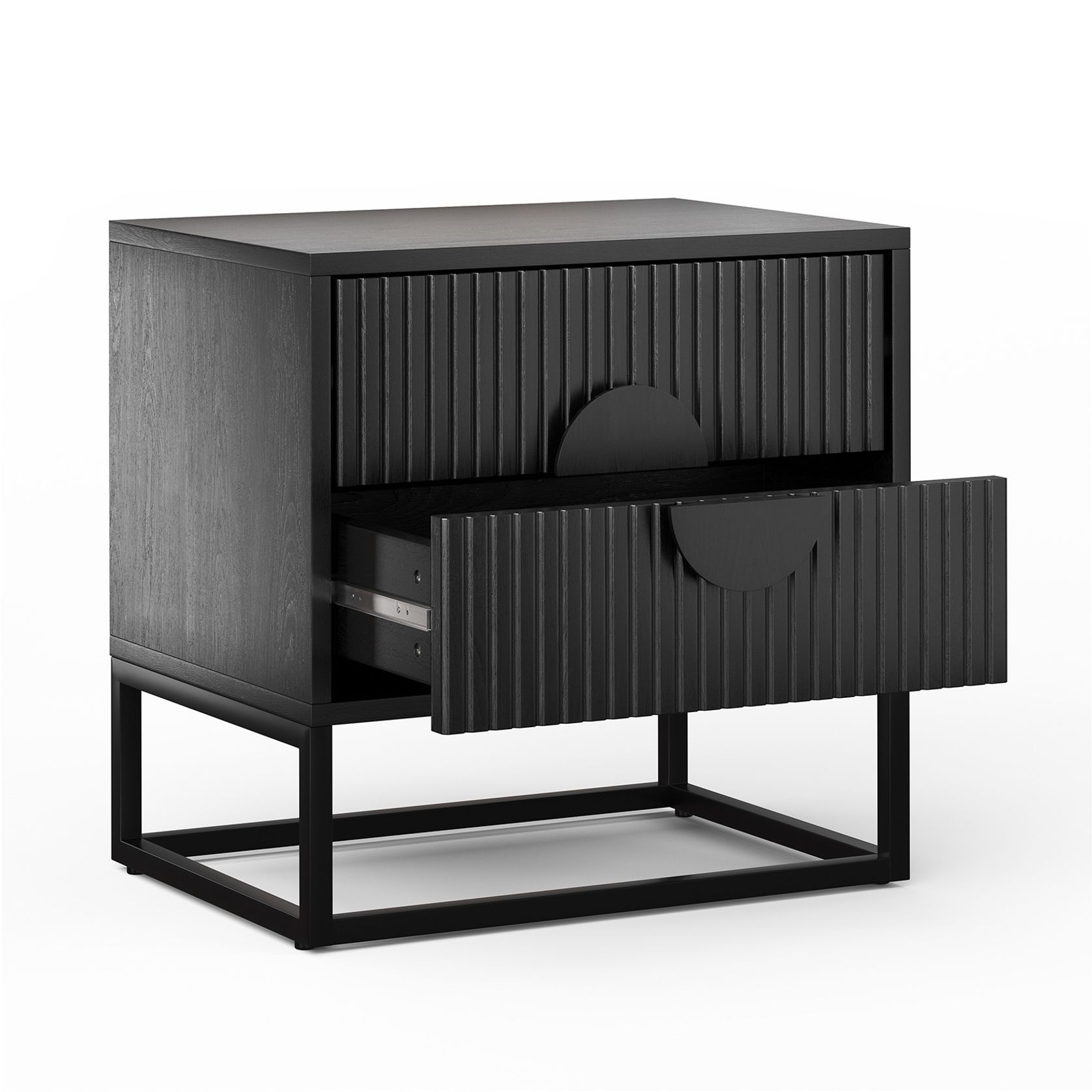 Braxton 2 Drawer Ripple Slatted Bedside Table | Black Oak gallery detail image