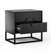 Braxton 2 Drawer Ripple Slatted Bedside Table | Black Oak gallery detail image