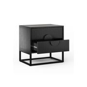 Braxton 2 Drawer Ripple Slatted Bedside Table | Black Oak gallery detail image