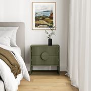 Braxton 2 Drawer Ripple Slatted Bedside Table | Olive Green gallery detail image