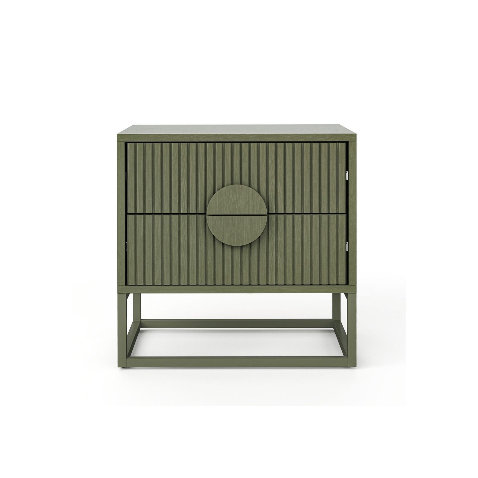 Braxton 2 Drawer Ripple Slatted Bedside Table | Olive Green gallery detail image
