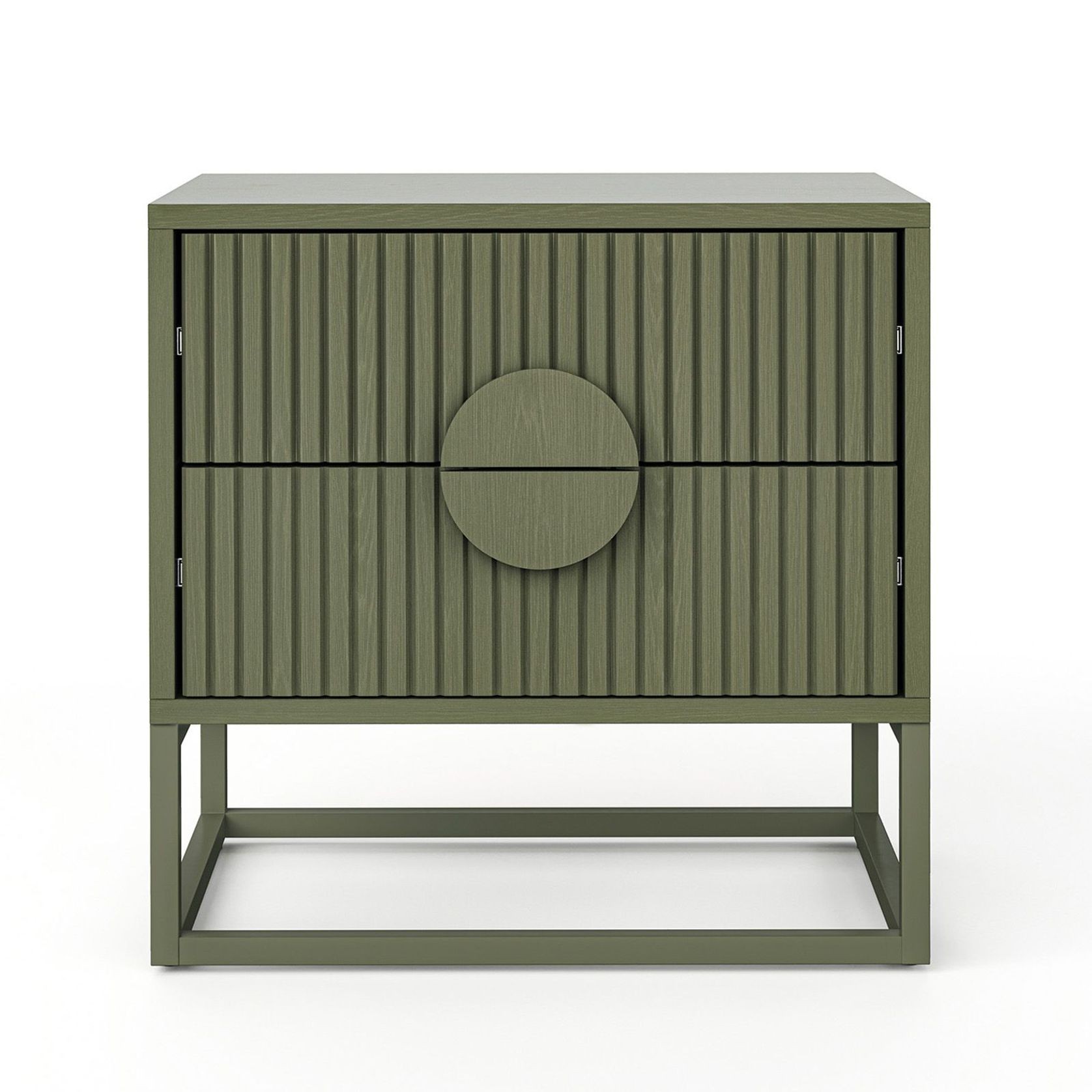 Braxton 2 Drawer Ripple Slatted Bedside Table | Olive Green gallery detail image