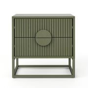 Braxton 2 Drawer Ripple Slatted Bedside Table | Olive Green gallery detail image