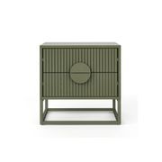 Braxton 2 Drawer Ripple Slatted Bedside Table | Olive Green gallery detail image