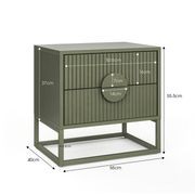 Braxton 2 Drawer Ripple Slatted Bedside Table | Olive Green gallery detail image