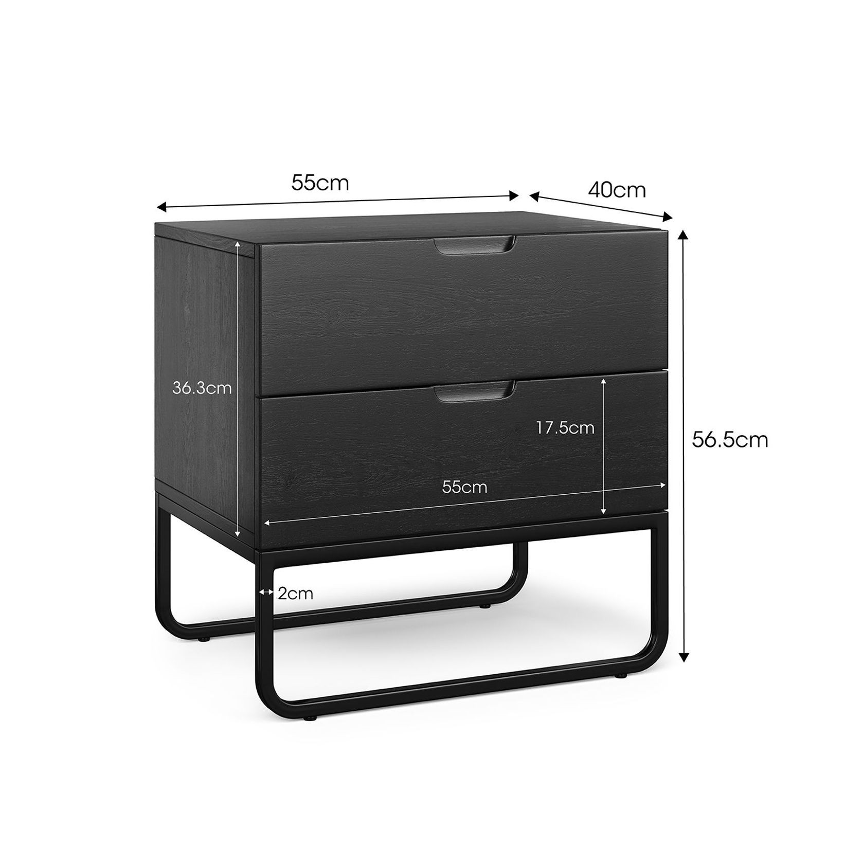 Dante 2 Drawer Bedside Table | Black Oak gallery detail image