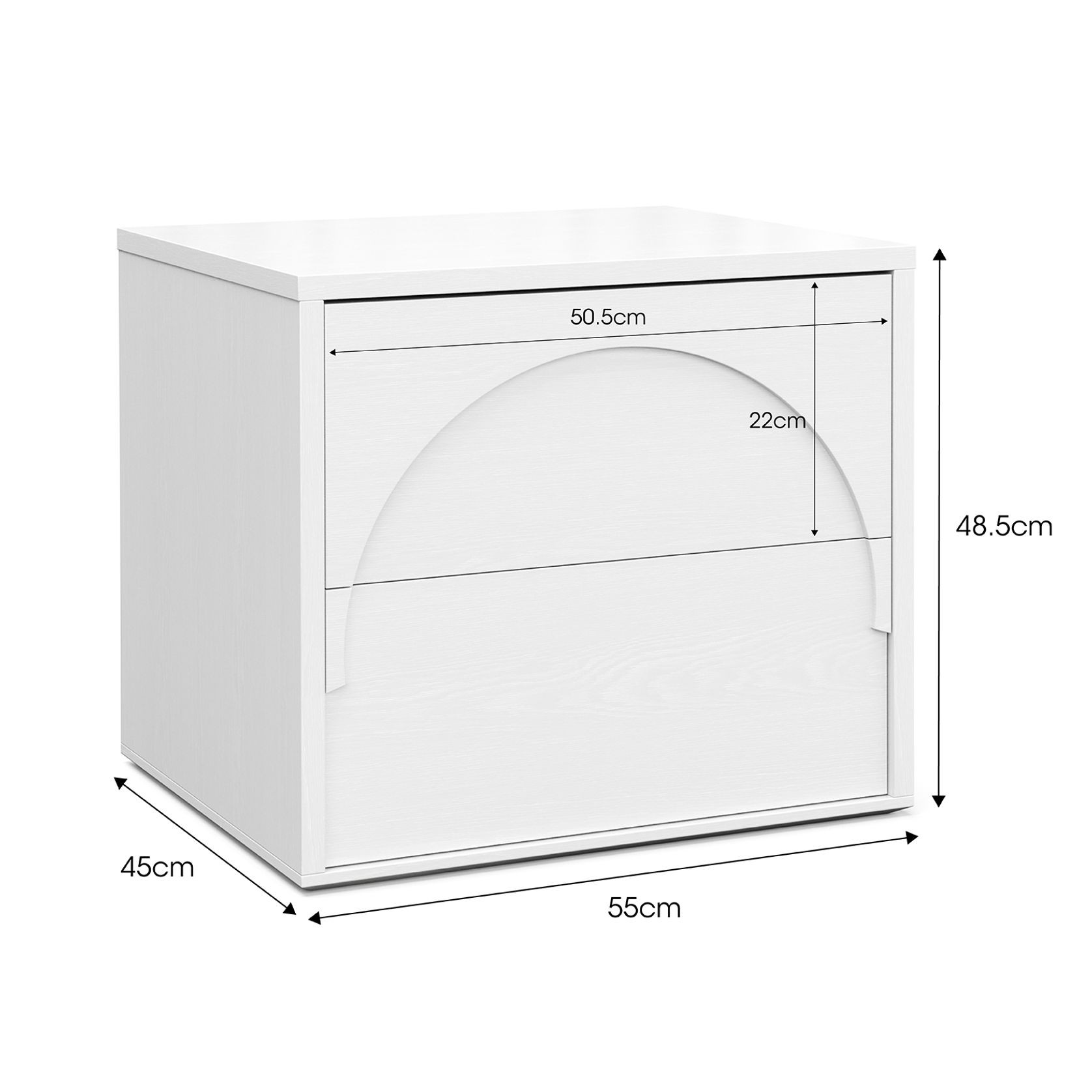 Aurora 2 Drawer Arch Bedside Table | White Oak gallery detail image