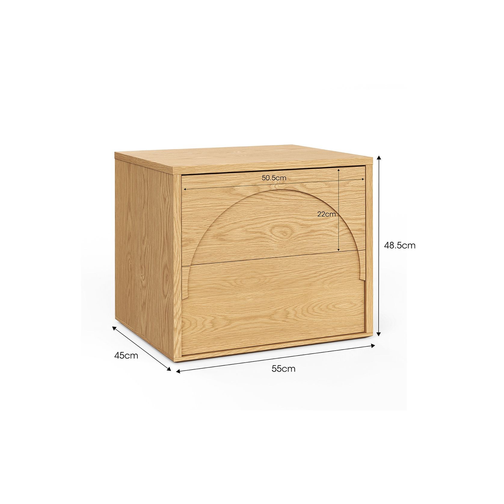 Aurora 2 Drawer Arch Bedside Table | Natural Oak gallery detail image