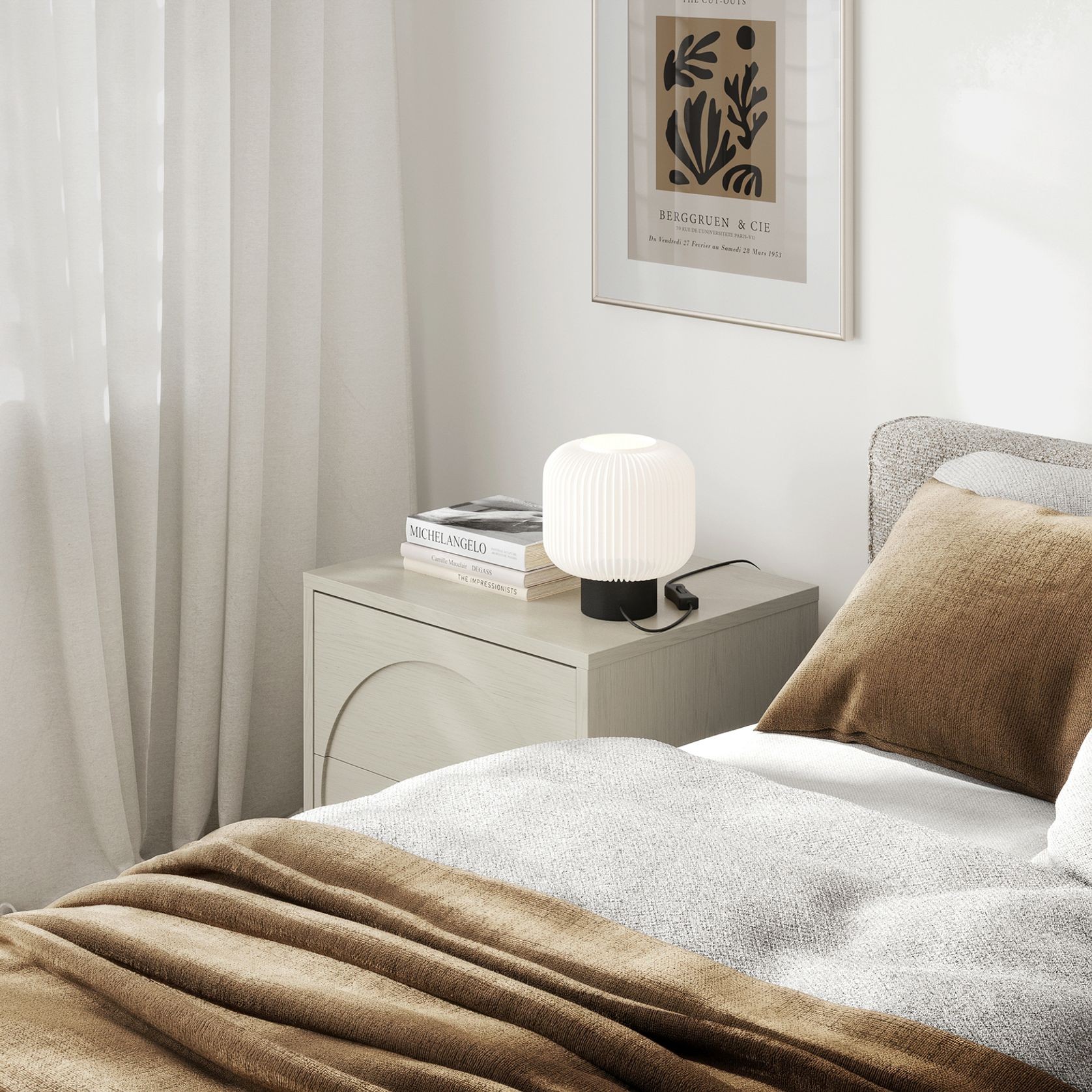 Aurora 2 Drawer Arch Bedside Table | Putty Oak gallery detail image