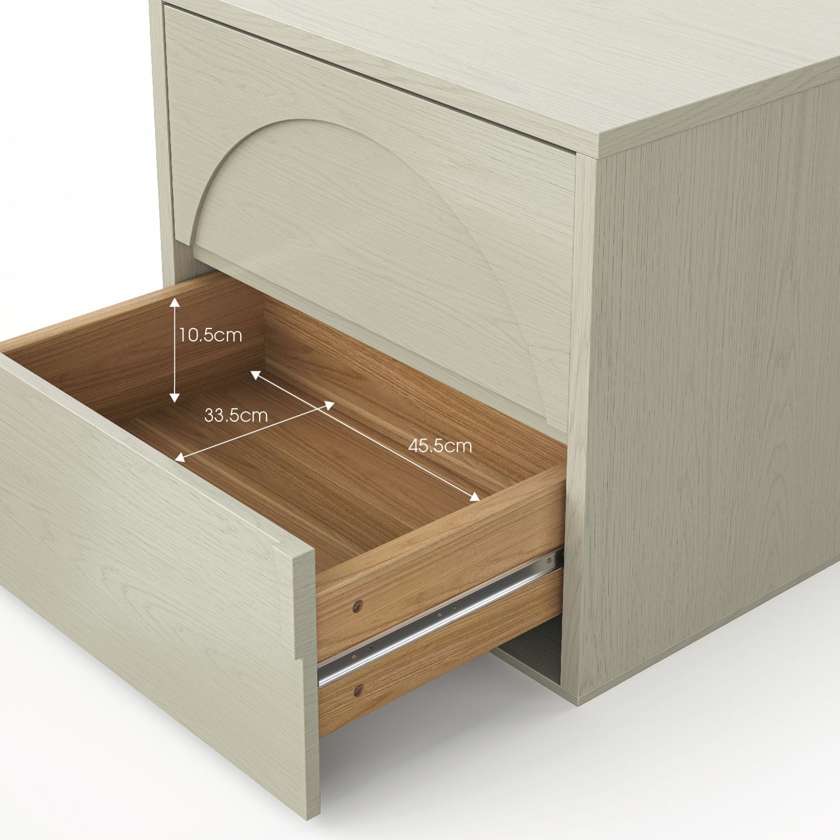 Aurora 2 Drawer Arch Bedside Table | Putty Oak gallery detail image