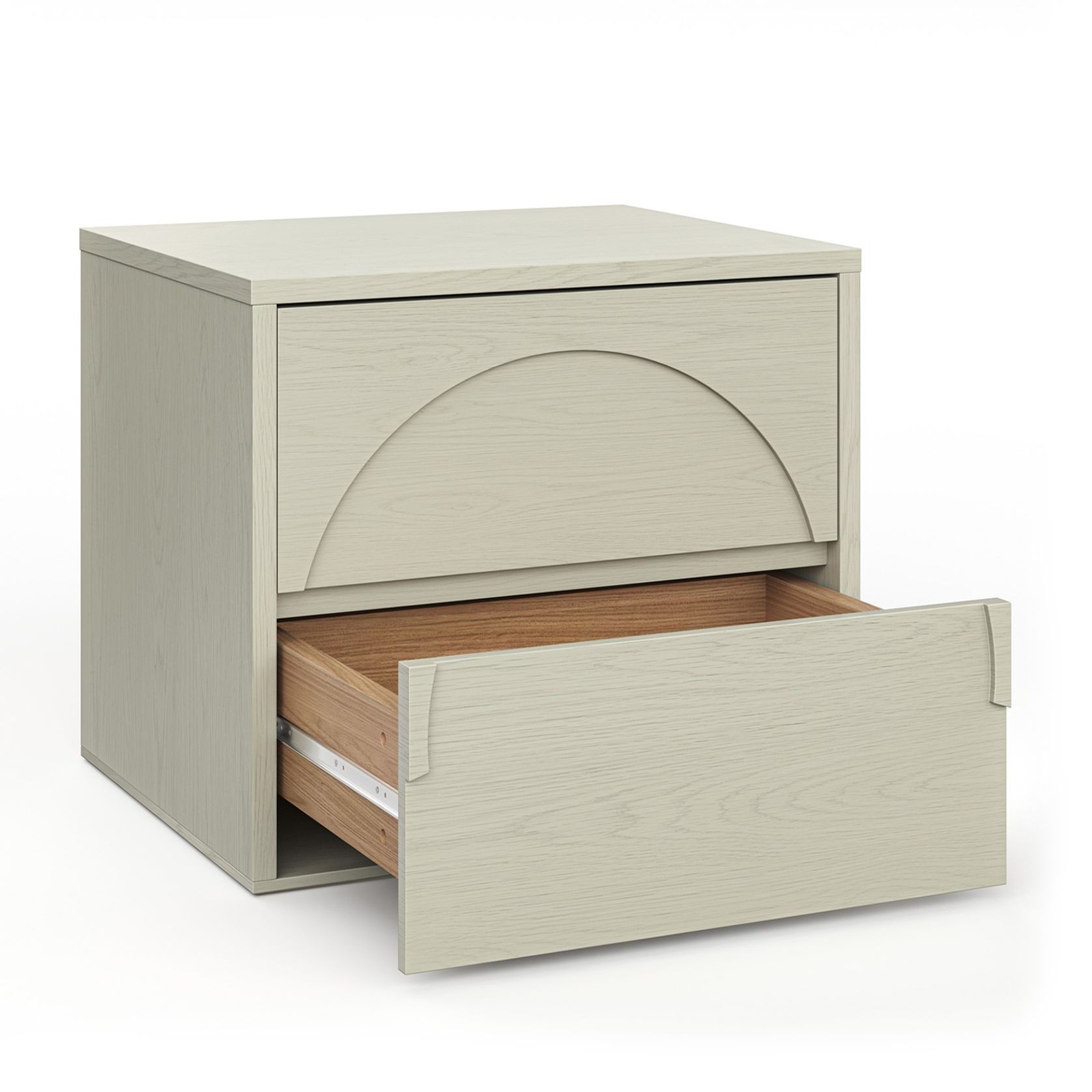 Aurora 2 Drawer Arch Bedside Table | Putty Oak gallery detail image