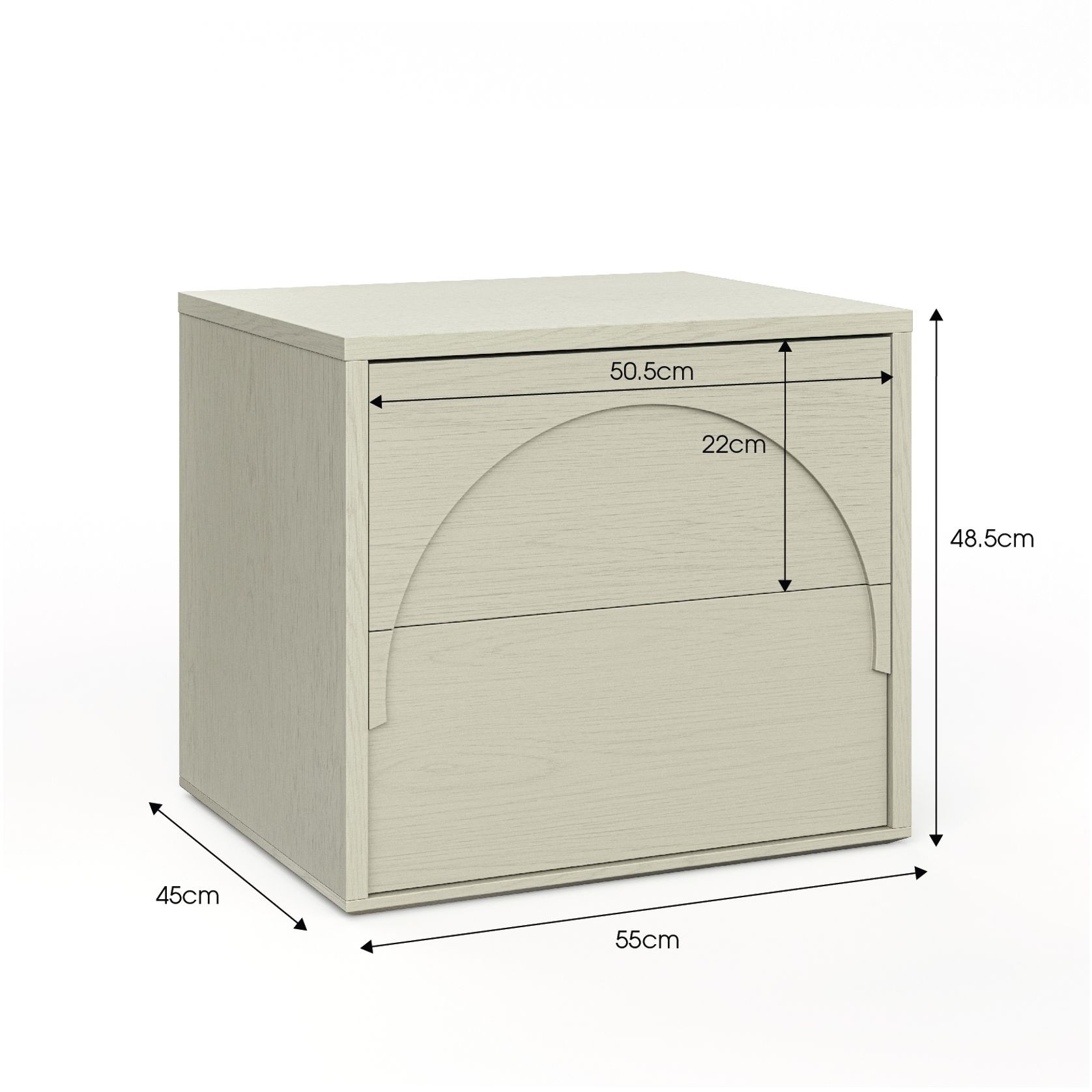 Aurora 2 Drawer Arch Bedside Table | Putty Oak gallery detail image