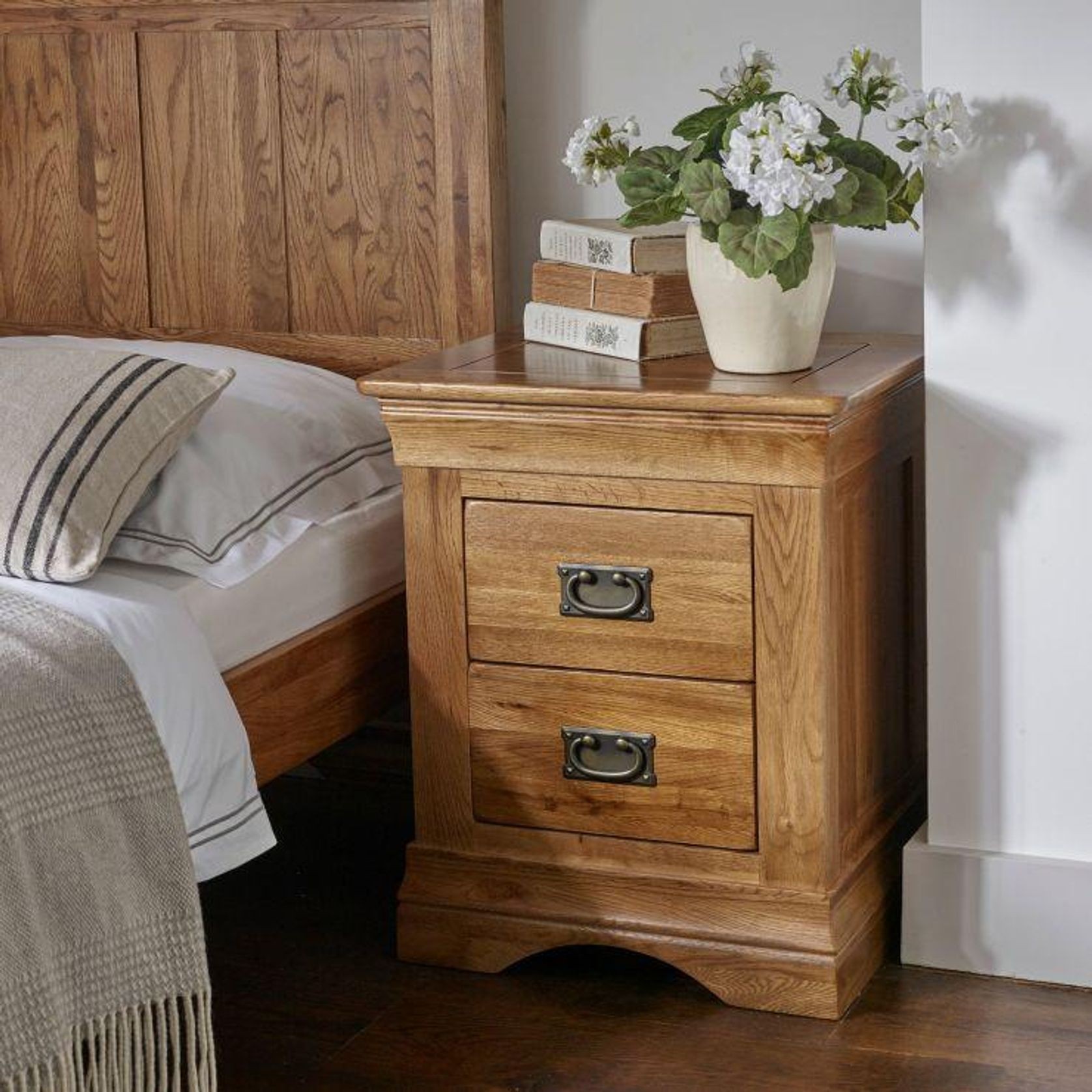 French Rustic Solid Oak Bedside Table gallery detail image