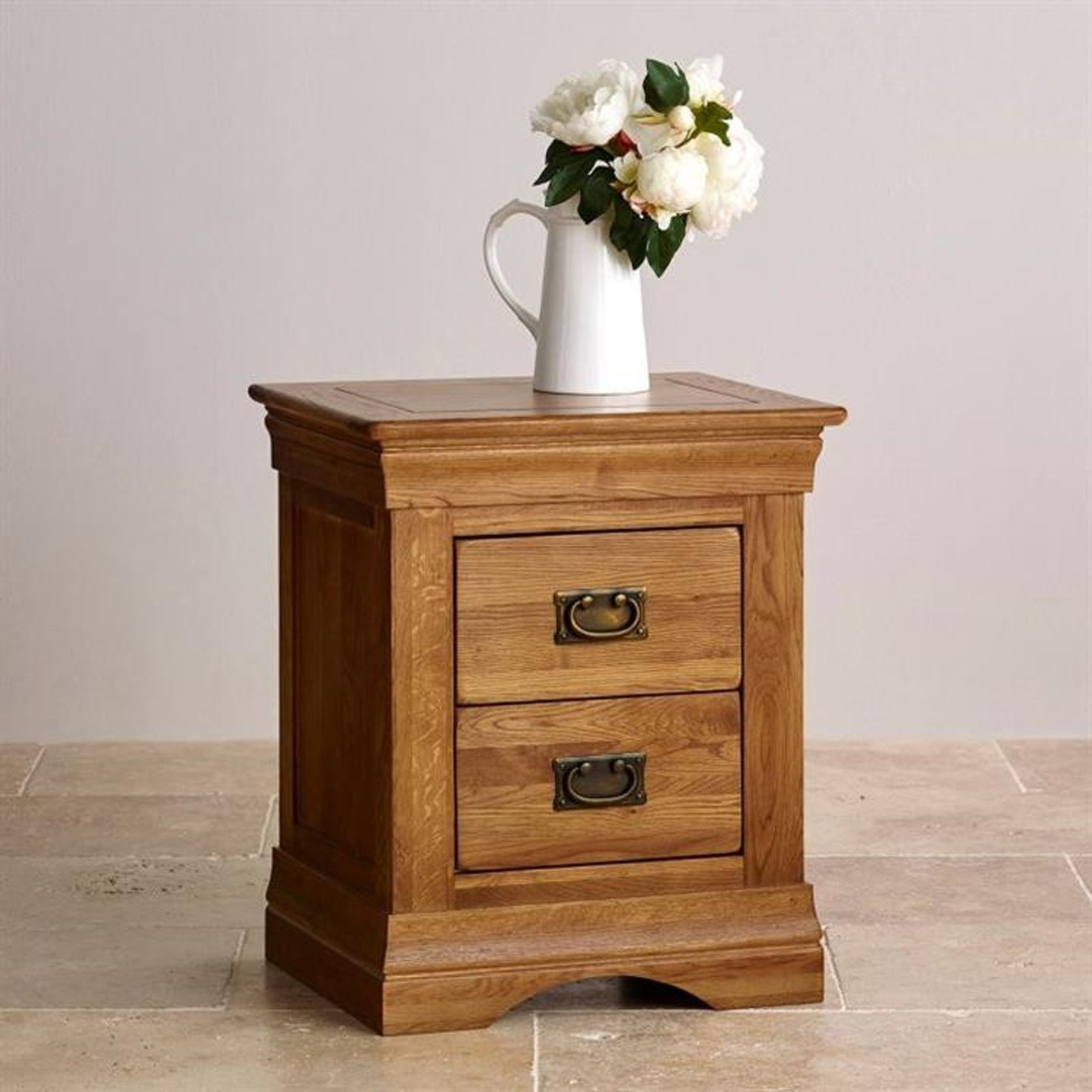 French Rustic Solid Oak Bedside Table gallery detail image