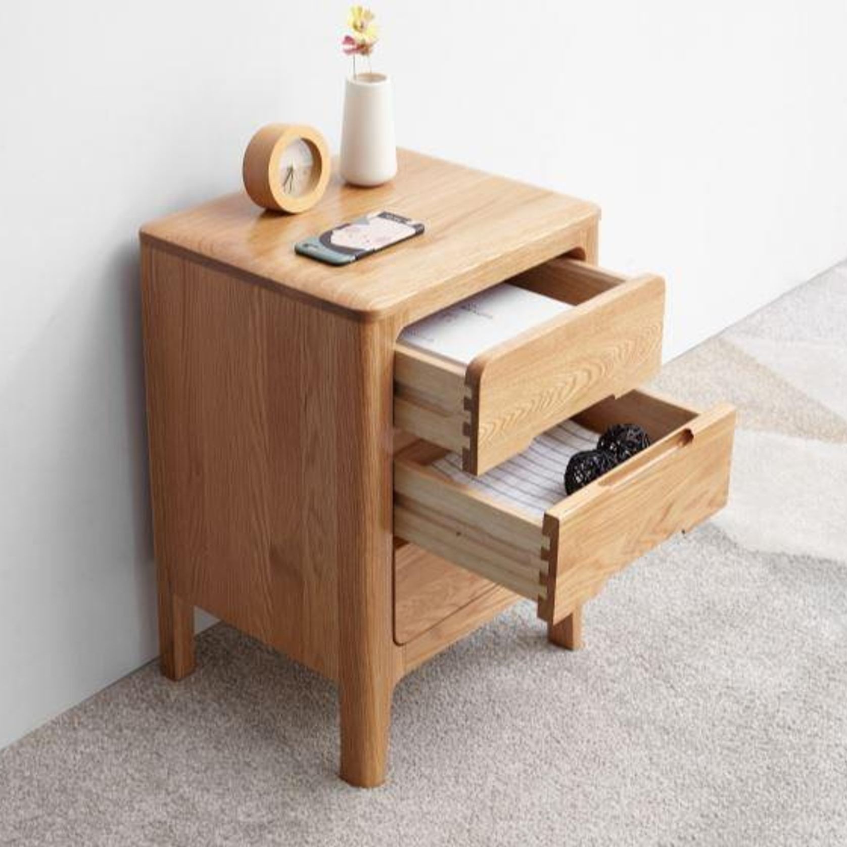 Seattle Natural Solid Oak Bedside Table gallery detail image