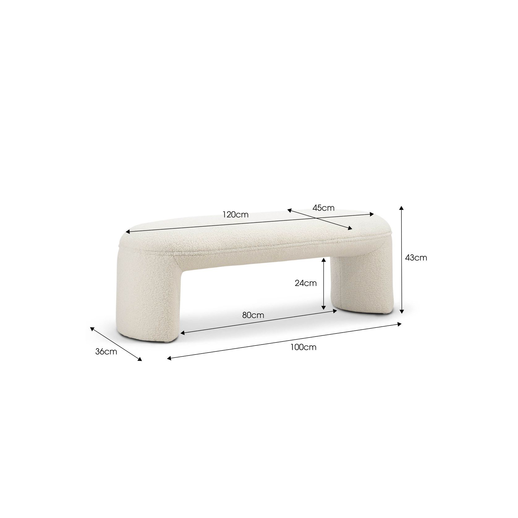 Remi 120cm Bench Seat | Teddy Cream gallery detail image