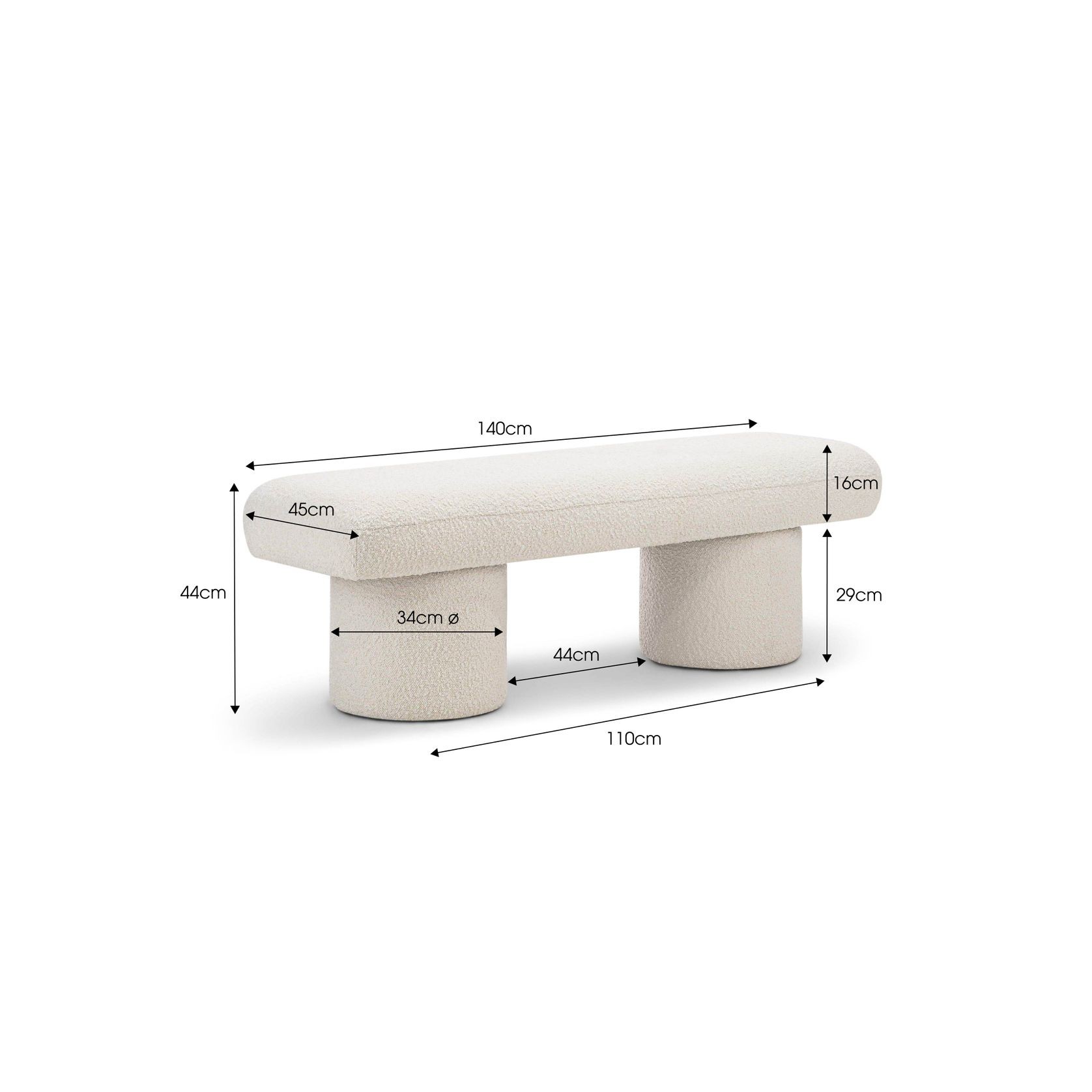 Nico 140cm Bench Seat | Cream Boucle gallery detail image