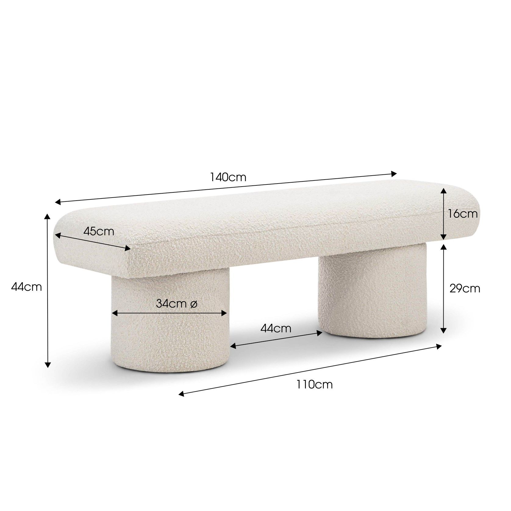 Nico 140cm Bench Seat | Cream Boucle gallery detail image