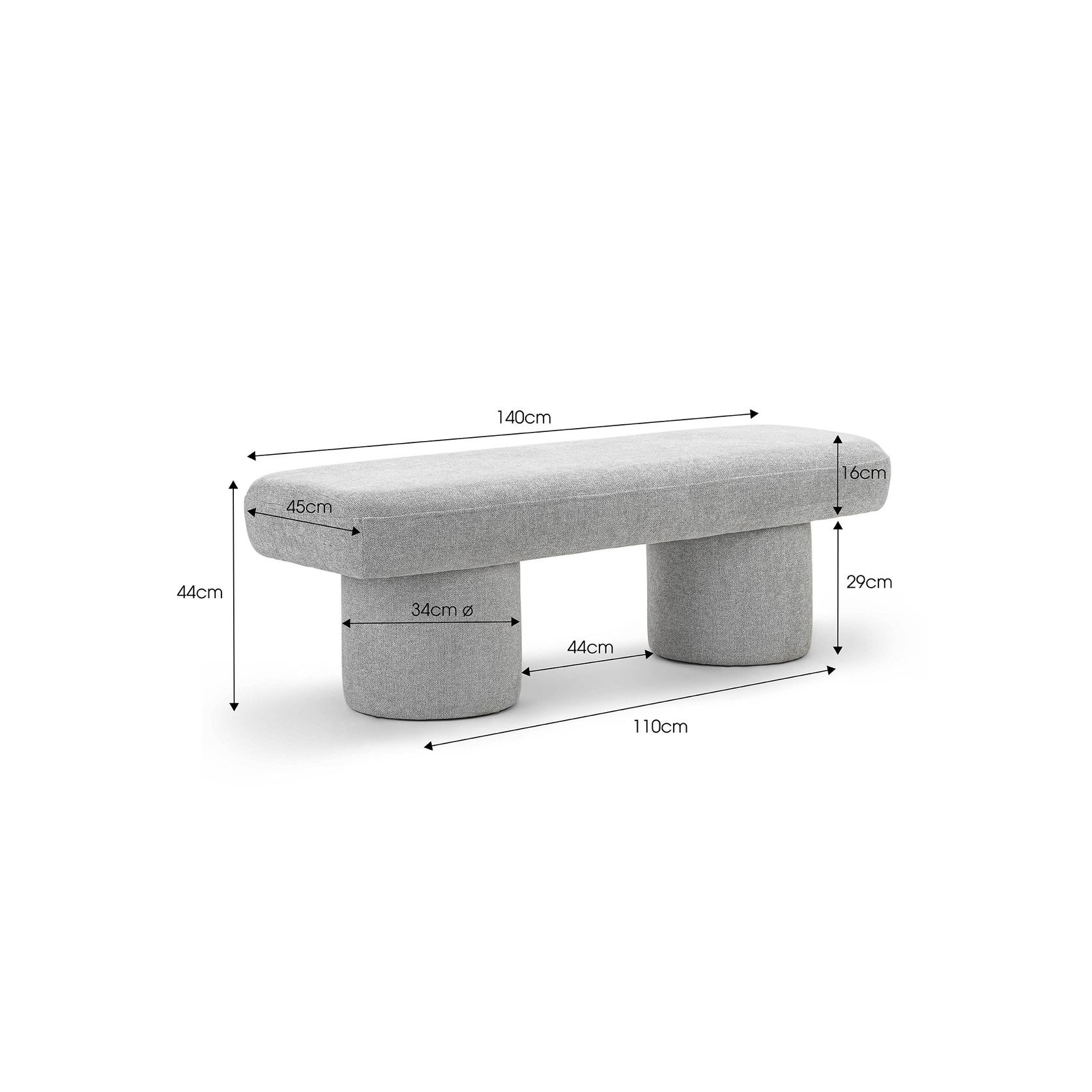 Nico 140cm Bench Seat | Hail Grey gallery detail image