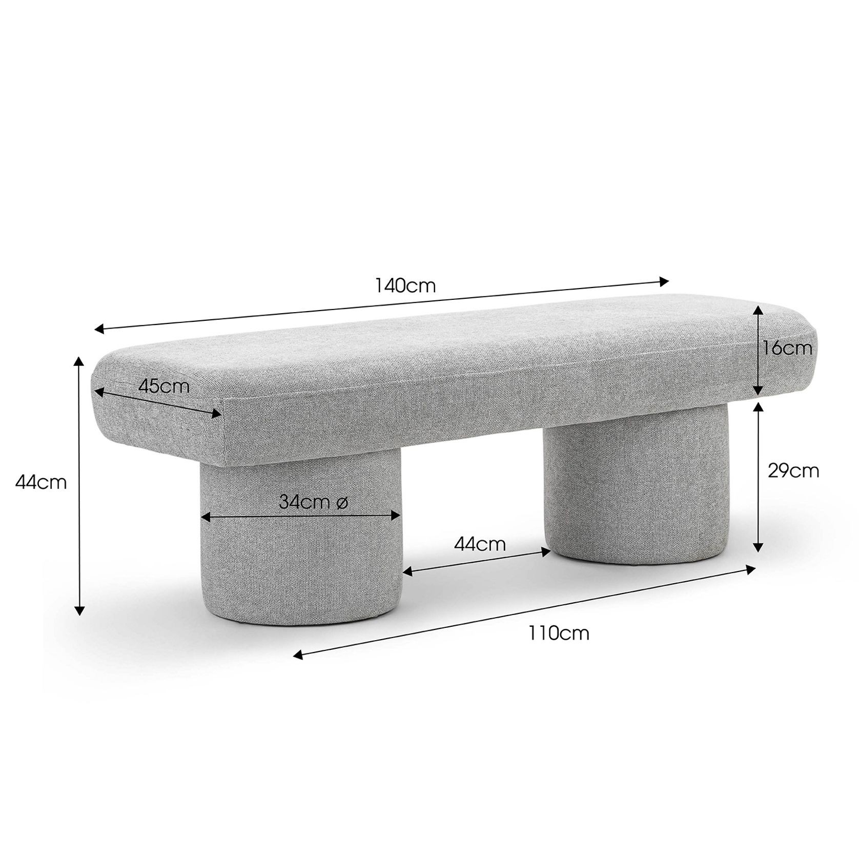 Nico 140cm Bench Seat | Hail Grey gallery detail image