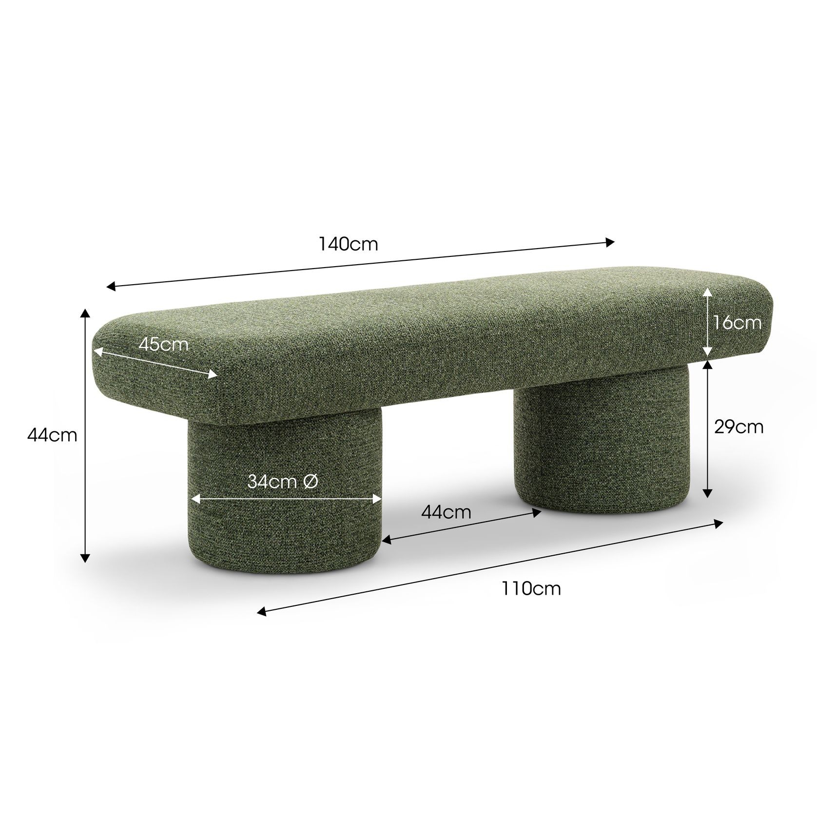 Nico 140cm Bench Seat | Moss Green gallery detail image