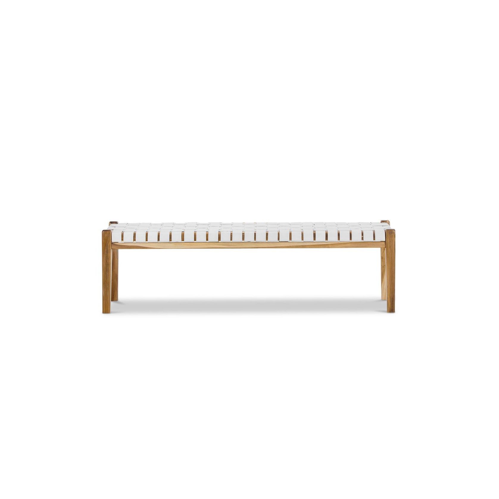 Lazie Leather Strapping Bench | Teak & White gallery detail image