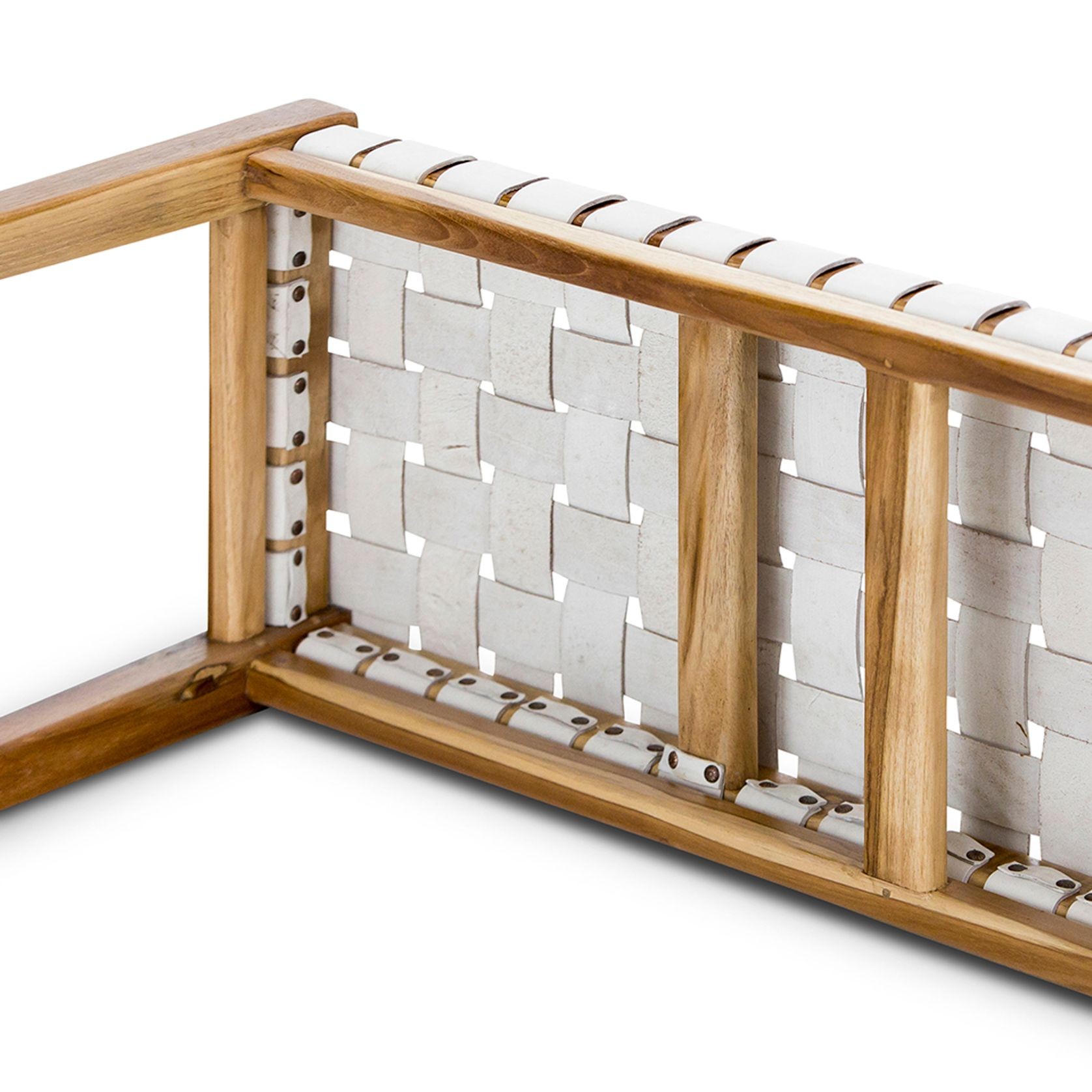 Lazie Leather Strapping Bench | Teak & White gallery detail image