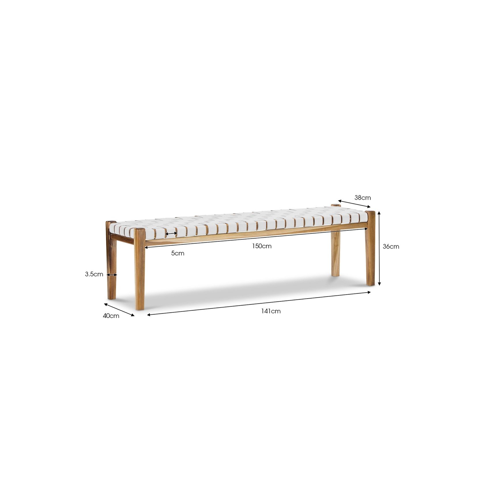 Lazie Leather Strapping Bench | Teak & White gallery detail image