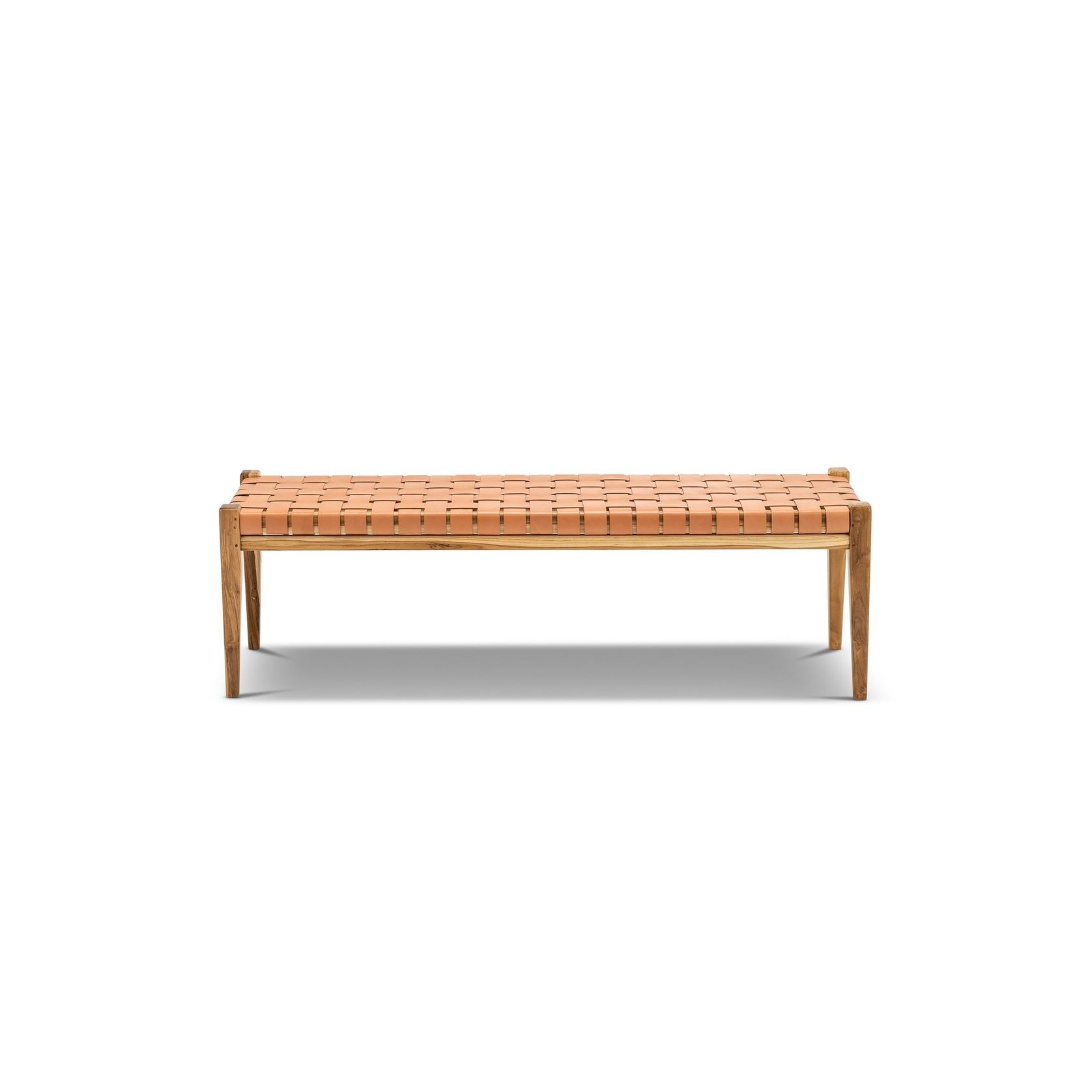 Lazie Leather Strapping Bench | Teak & Natural Tan gallery detail image