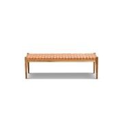 Lazie Leather Strapping Bench | Teak & Natural Tan gallery detail image